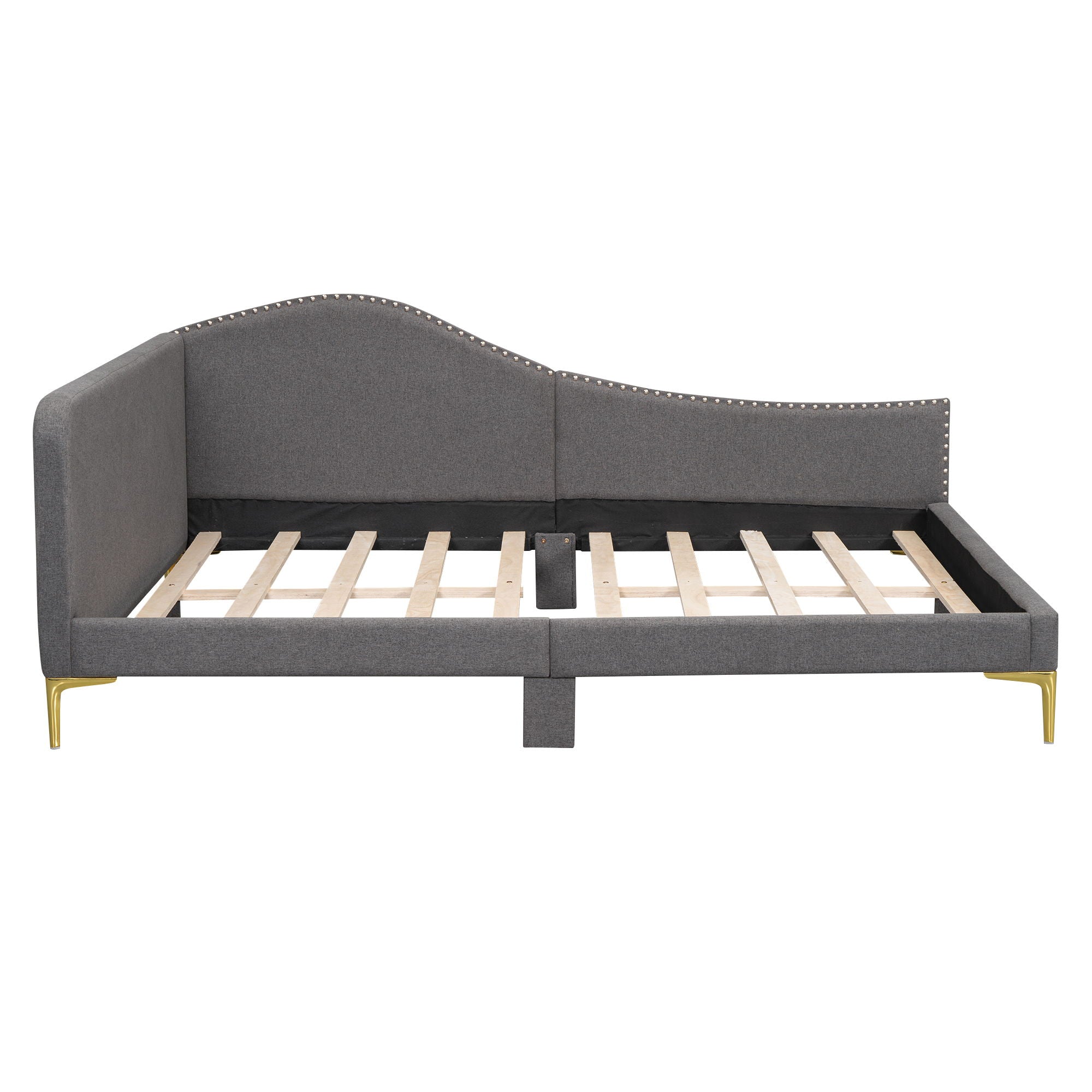 Upholstered Daybed With Headboard And Armrest, Support Legs