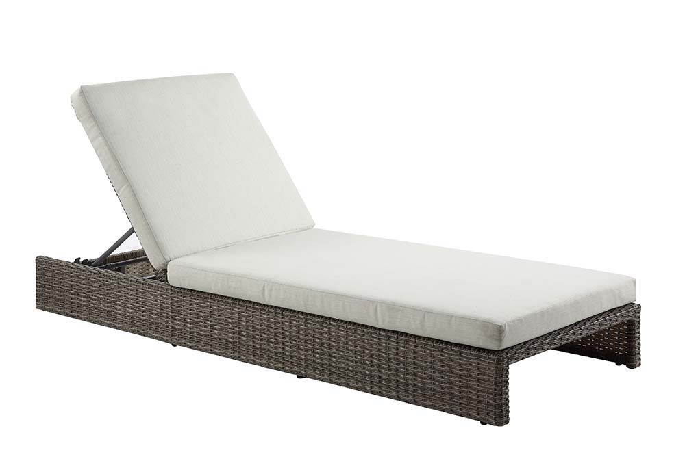 ACME Salena - Patio Lounge Chair - Beige Fabric & Gray Finish - 8" | Meri Furniture