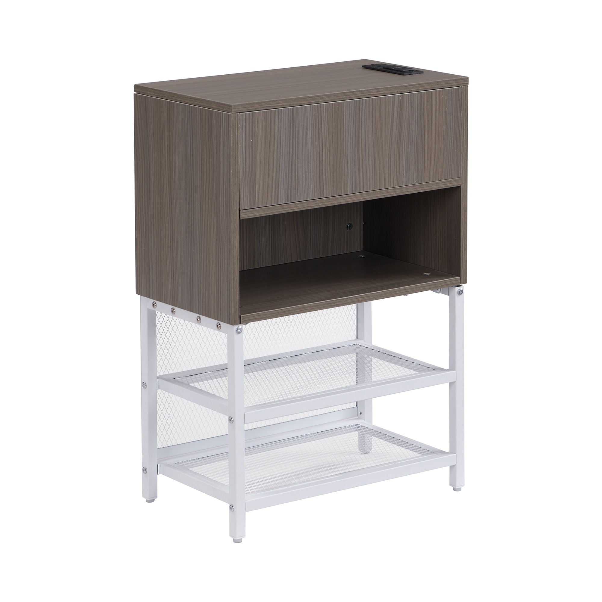 Platform Bed With 2 Tier Storage Shelves, Storage Cabinet