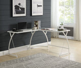 Corner Computer Desk Orientation: "L" Shape Metal Frame BaseRectangular Table Top w/Tempered Glass