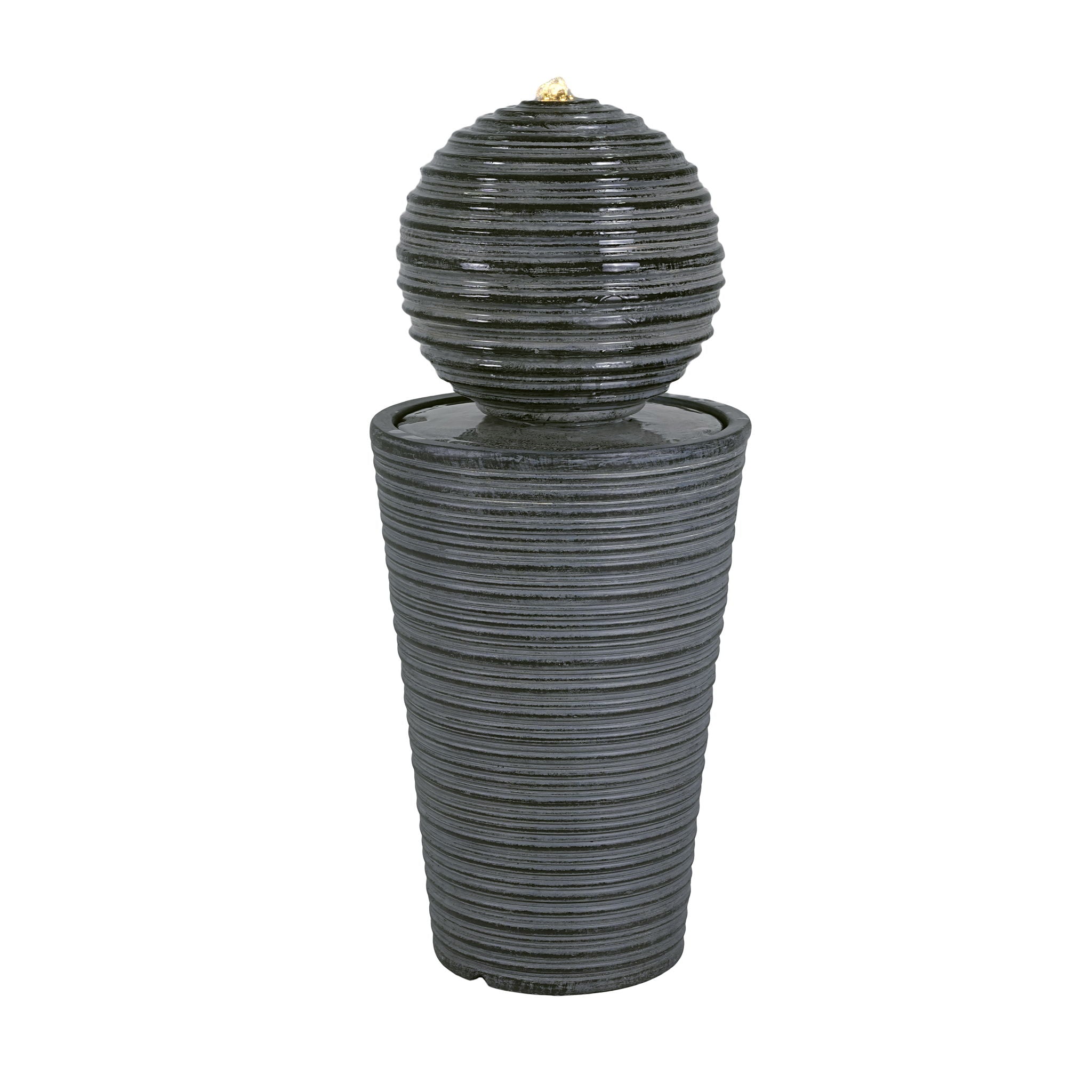 31.5" Tall Striped Column Fountain With LED Light Design For Outdoor Spaces - Gray