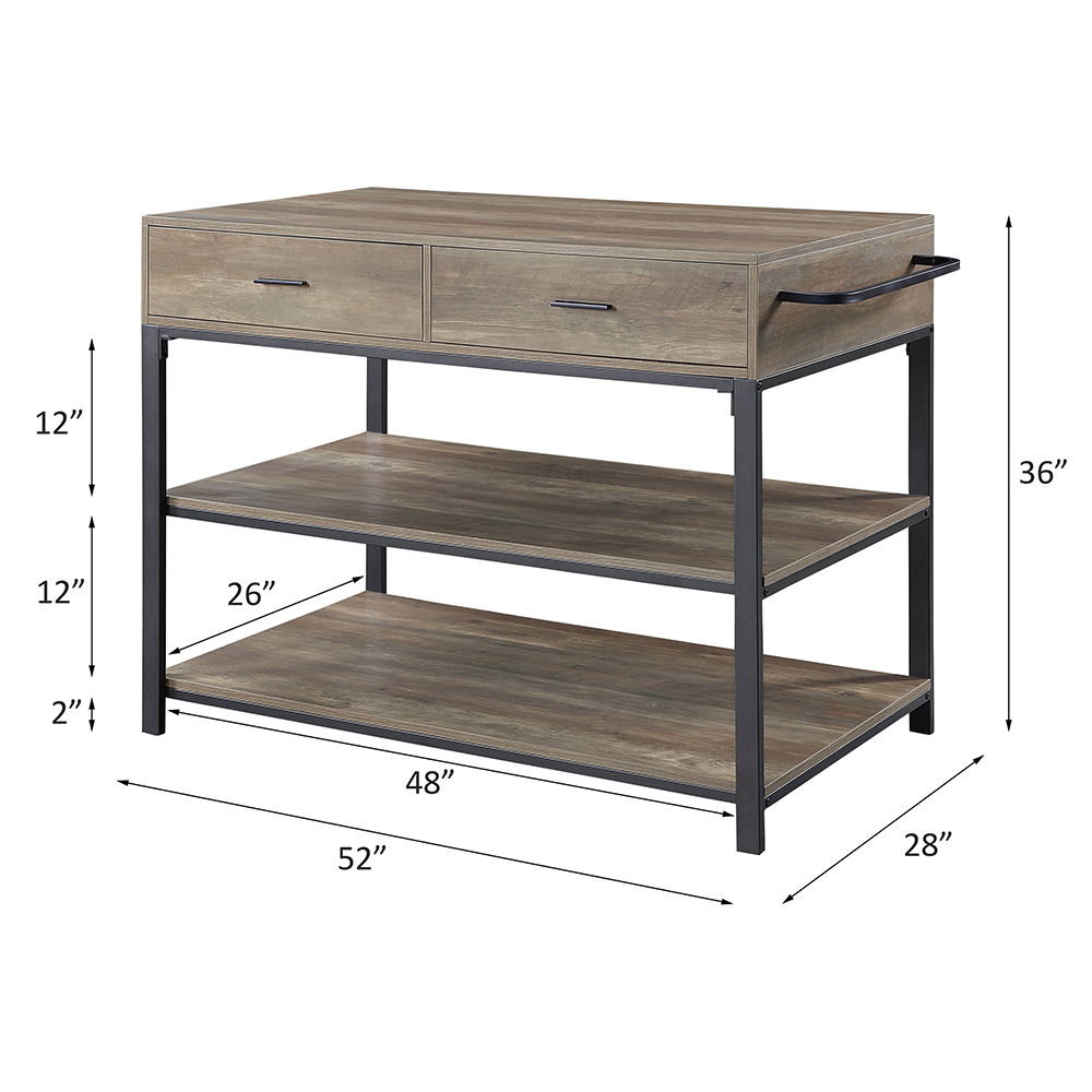 Macaria - 36" Kitchen Island - Rustic Oak & Black