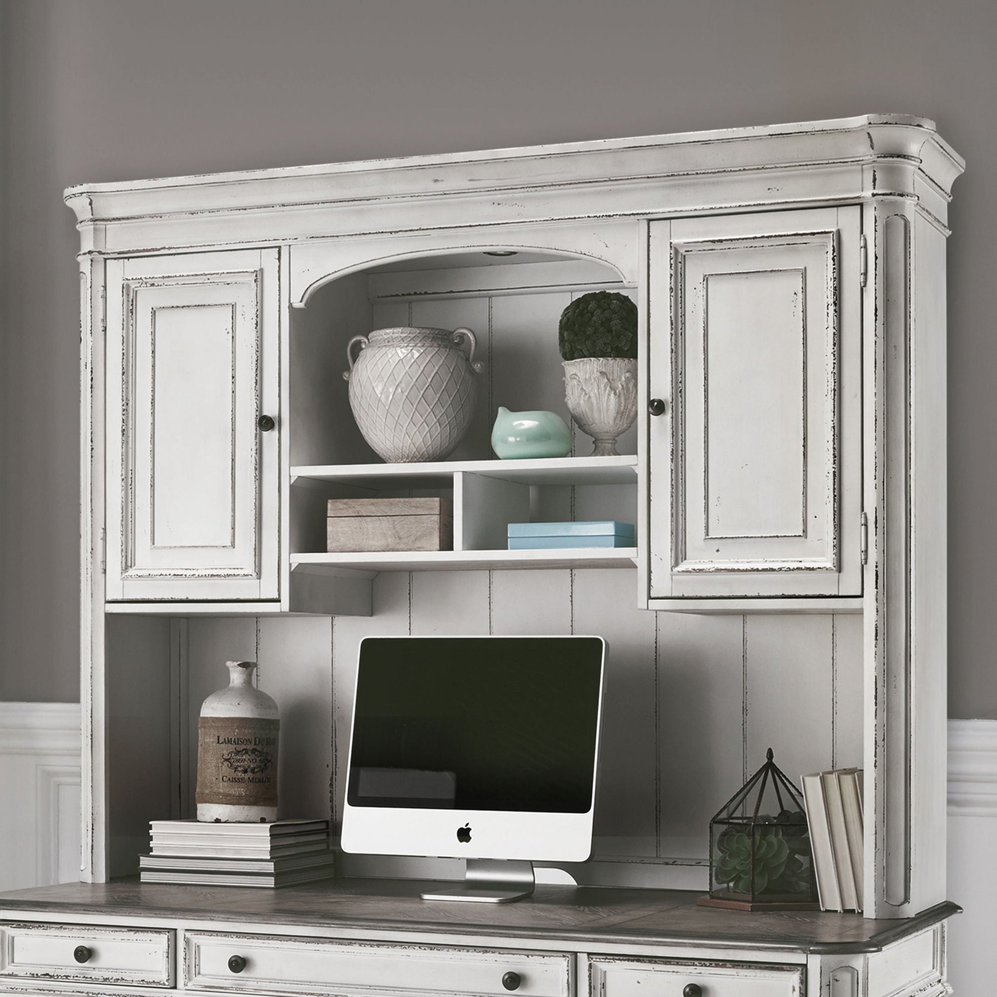 Liberty Furniture Magnolia Manor - Jr Executive Credenza Hutch - White | Meri Furniture