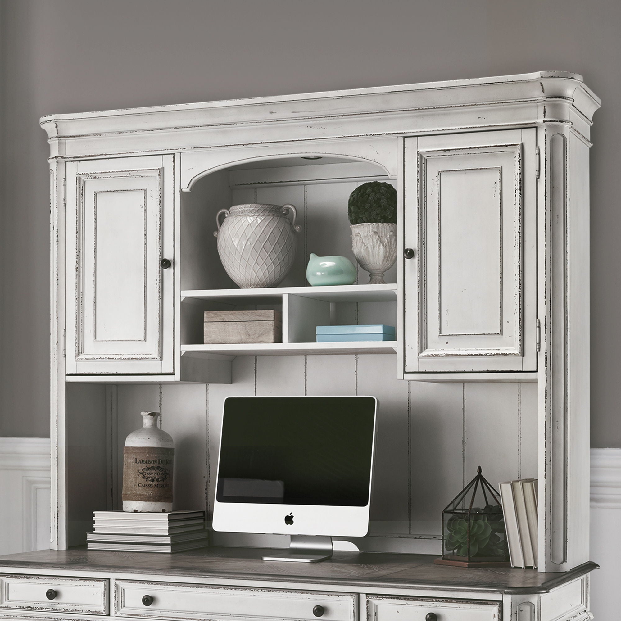 Liberty Furniture Magnolia Manor - Jr Executive Credenza Hutch - White | Meri Furniture