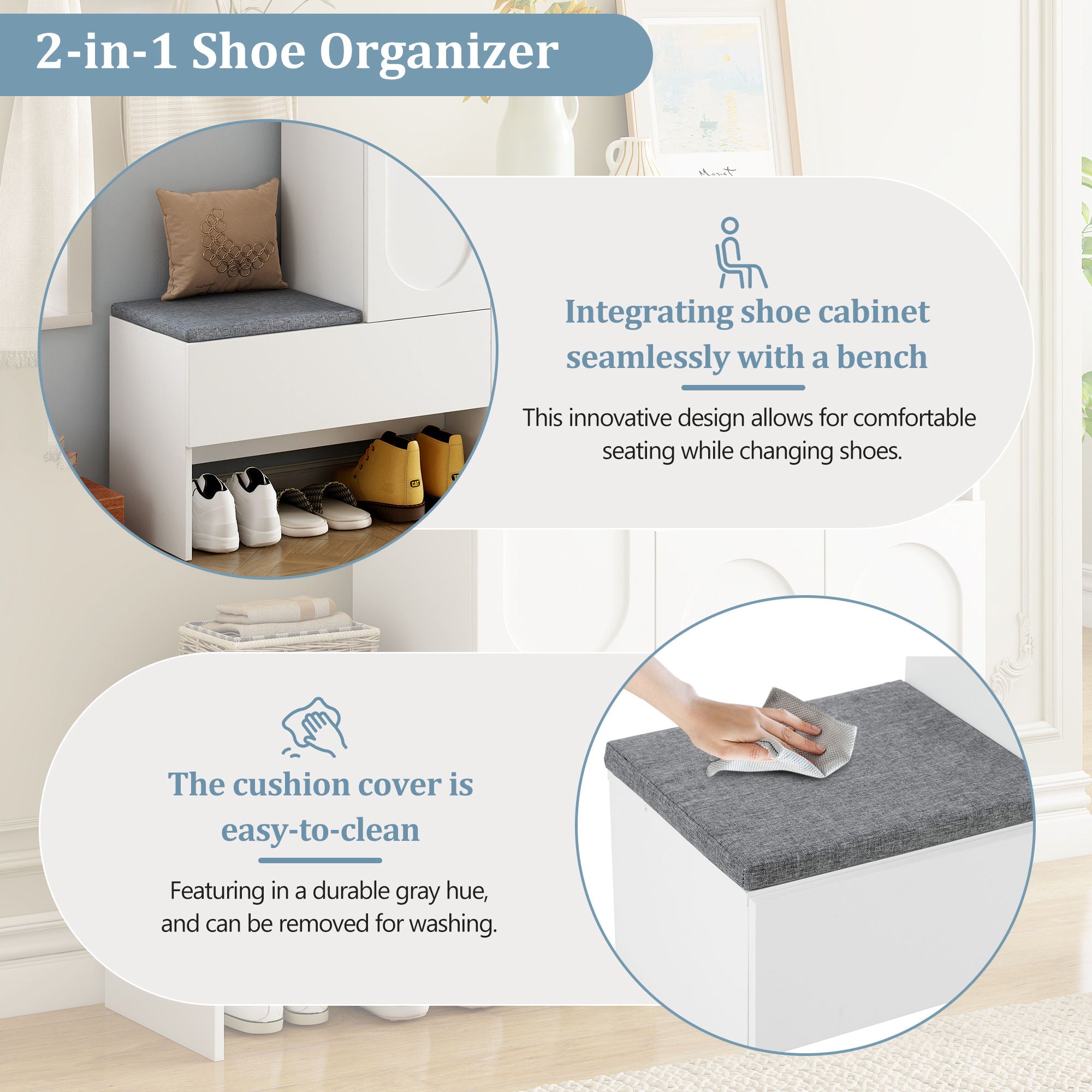 Elegant 2 In 1 Shoe Cabinets With Soft Cushion Versatile Shoe Rack Organizer With Adjustable Shelves