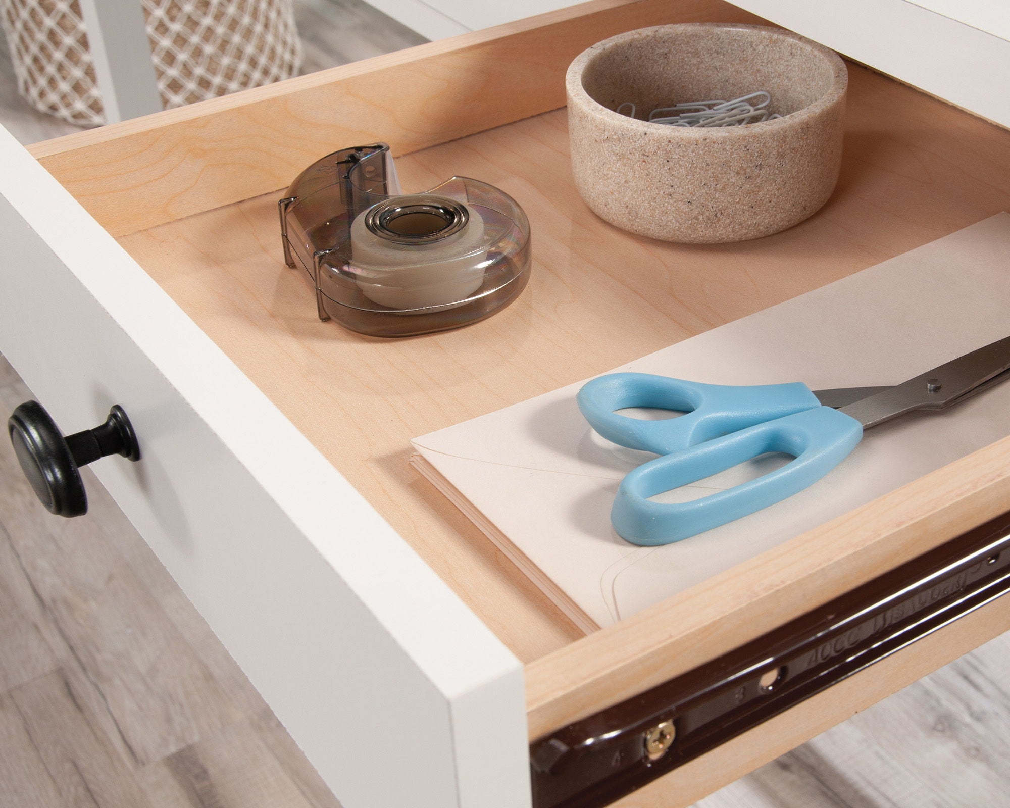 Rustic Writing Desk with Drawers in Soft White