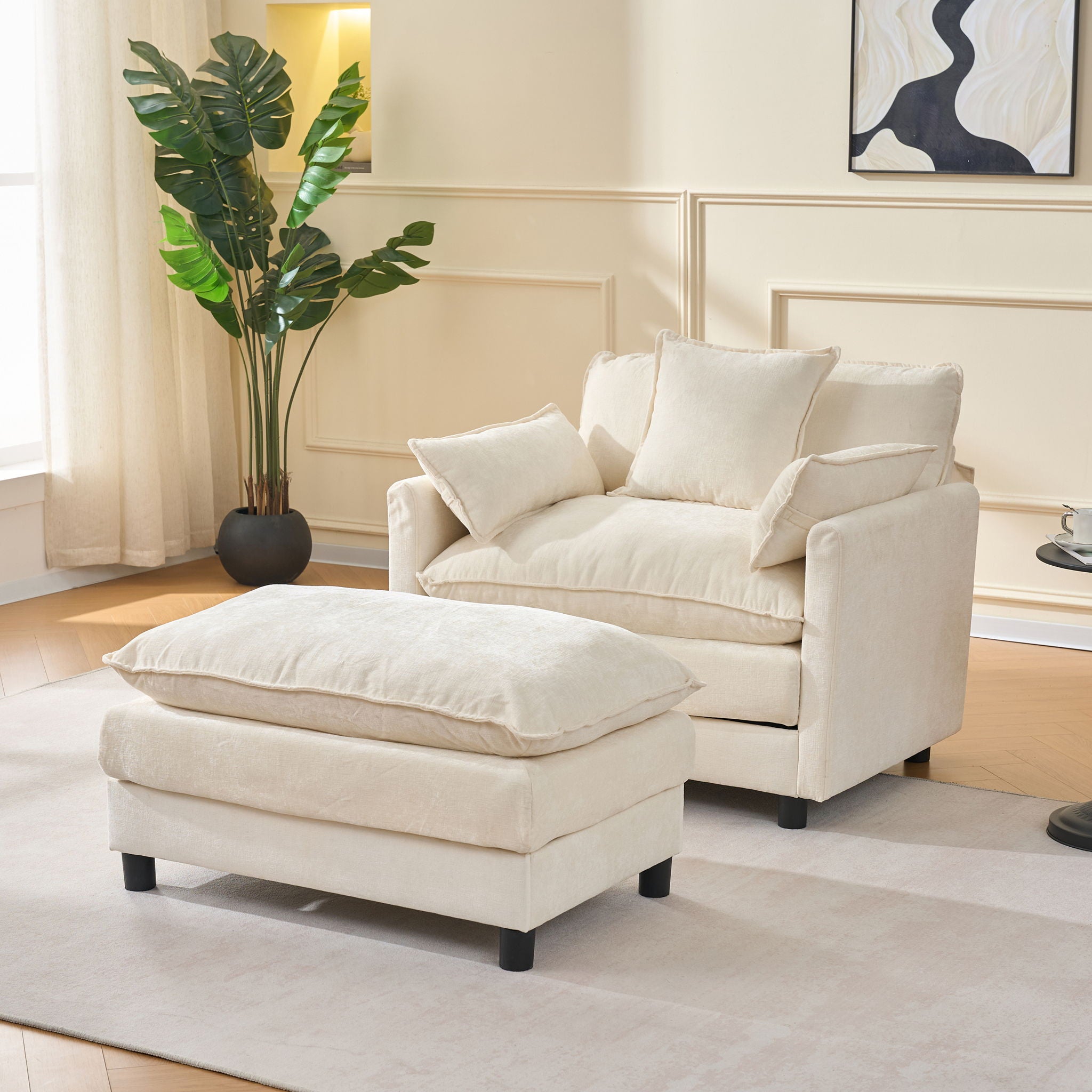 Accent Chair With Ottoman - Beige