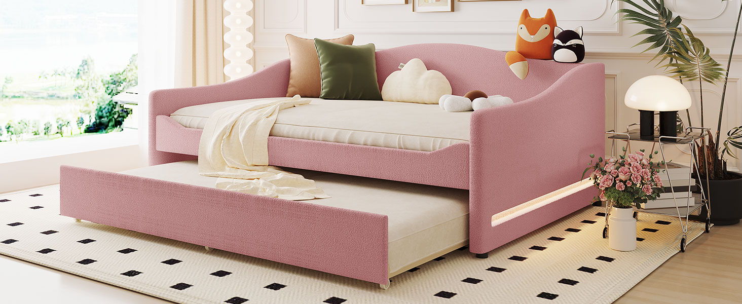 Upholstered Daybed With Light And Trundle