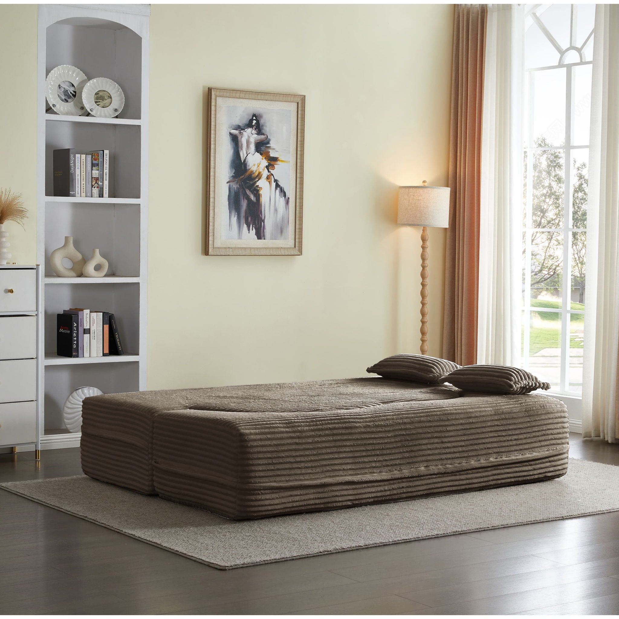 Floor Convertible Sleeper Sofa Bed With 2 Pillows