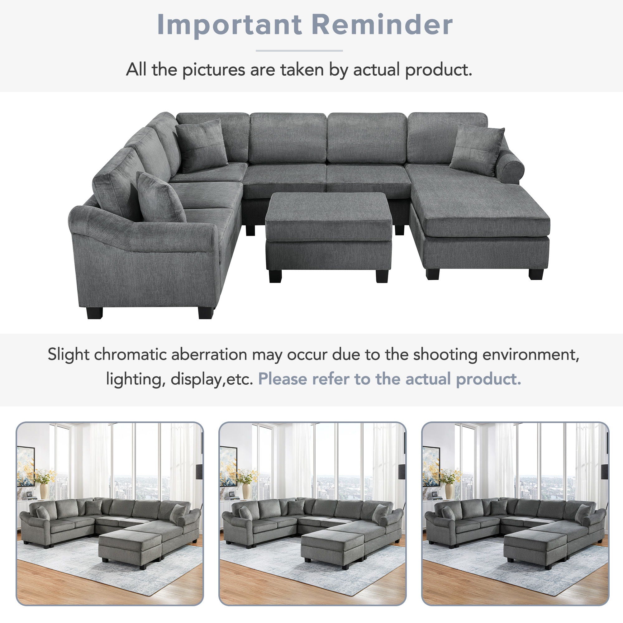 Contemporary U - Shaped Sectional Sofa With Movable Storage Ottoman