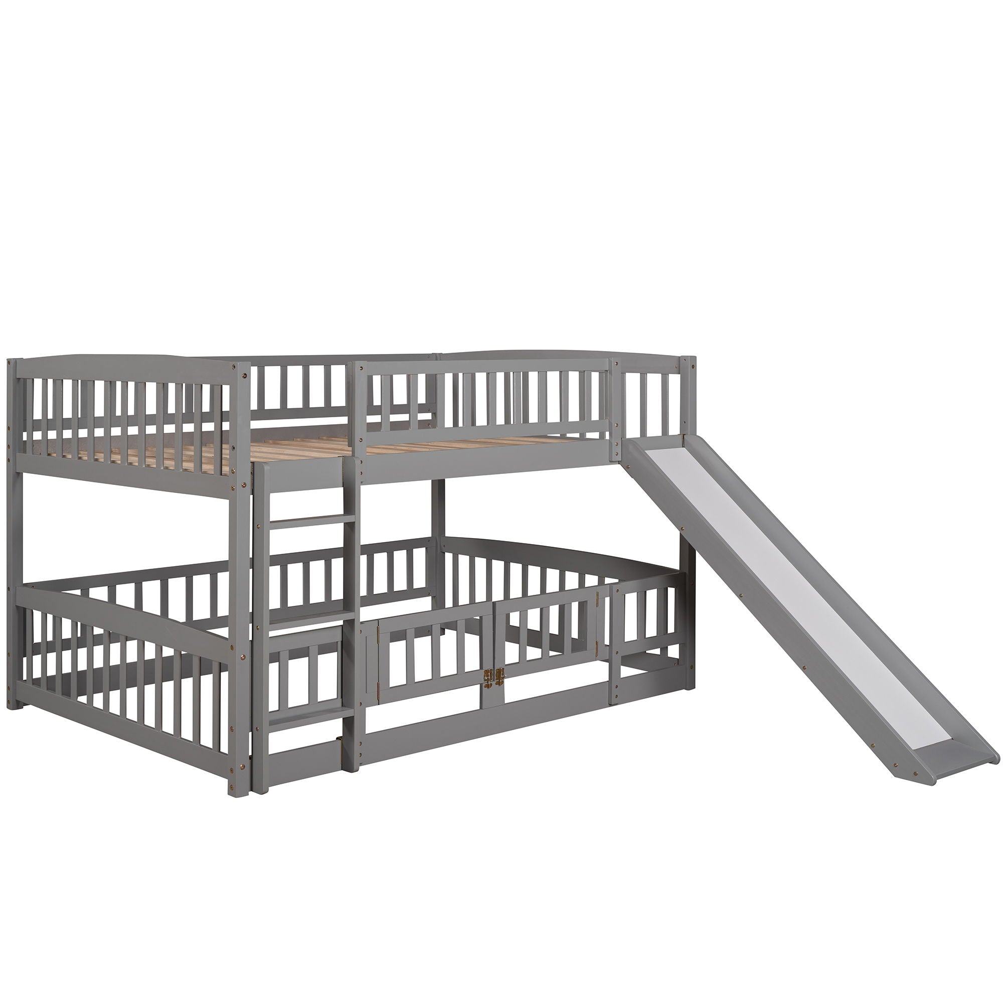 Low Bunk Bed With Slide, Fence And Ladder