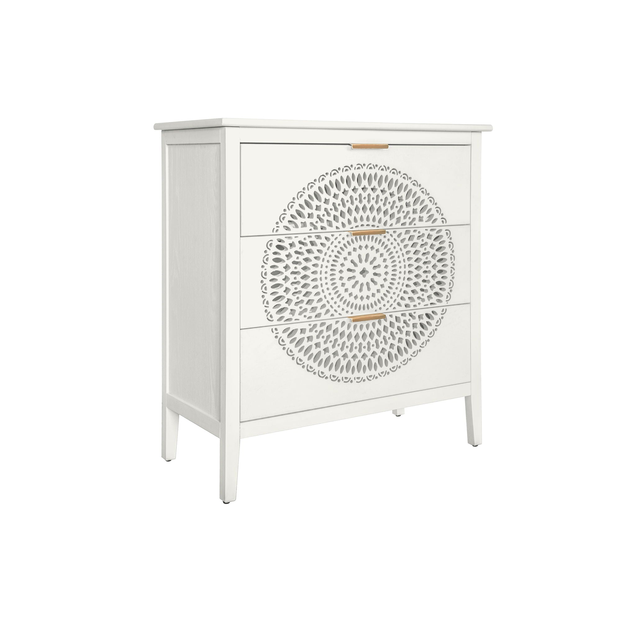 3 Drawer Cabinet With Hollow Carved 3 Drawer Dresser Storage Chest With Metal Handles For Entryway Living Room Bedroom - Beige