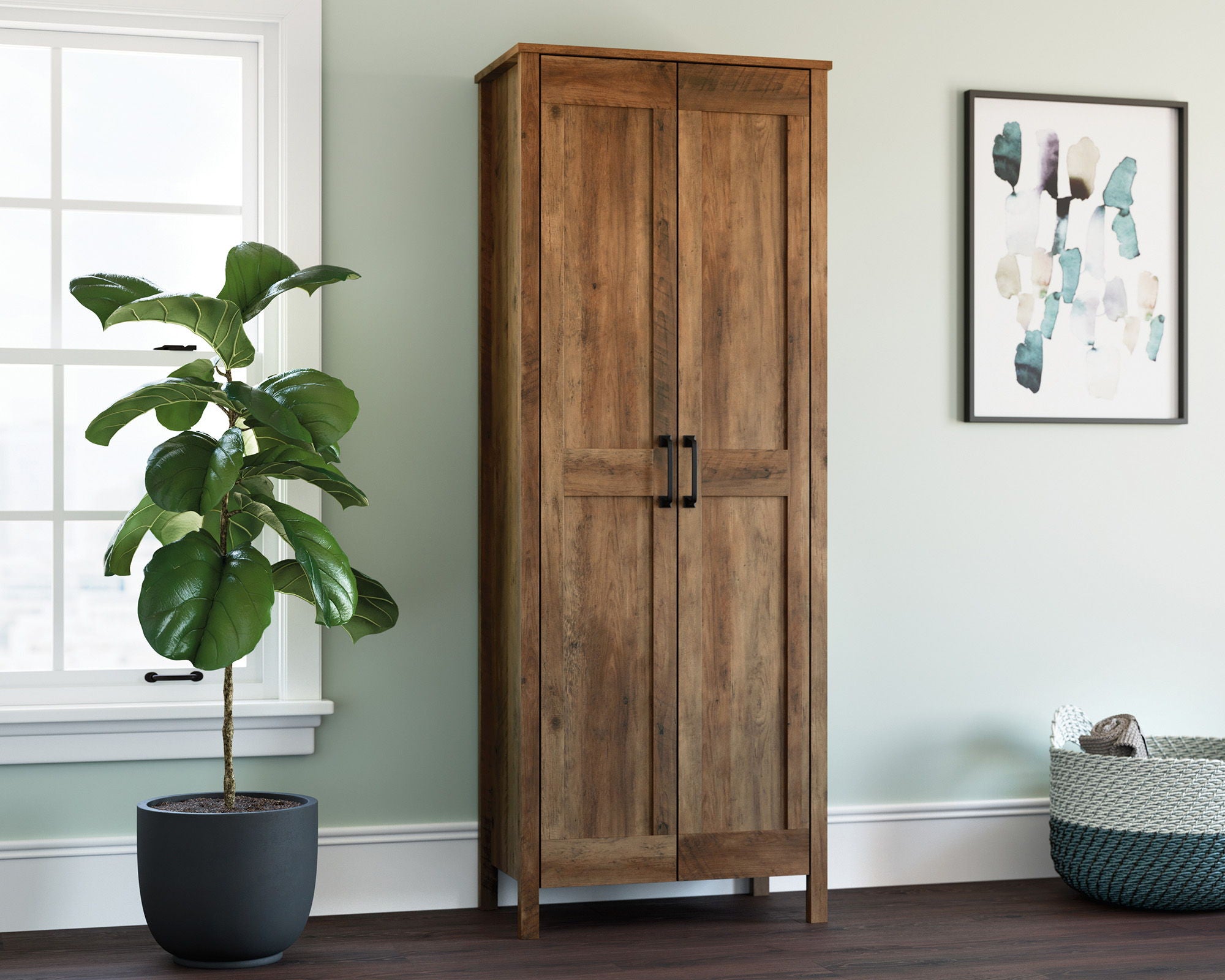 Two-Door Storage Cabinet in Pine Finish