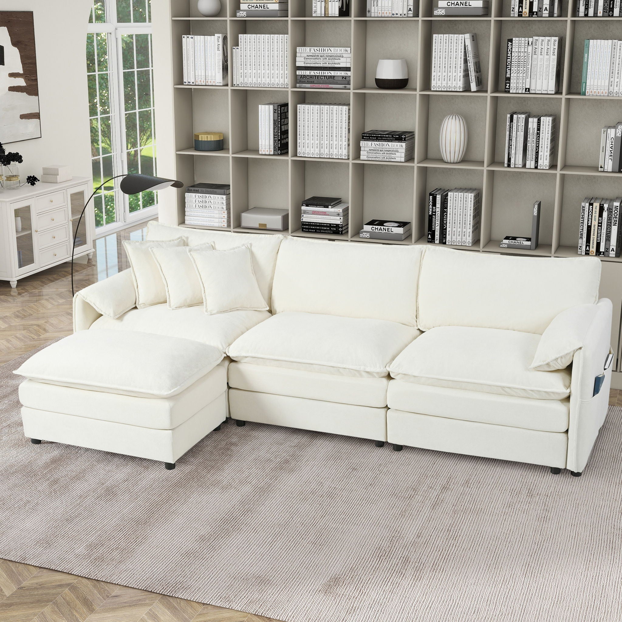 Modern Comfy Deep Seat Modular Sectional Sofa Cloud Couch With Ottoman