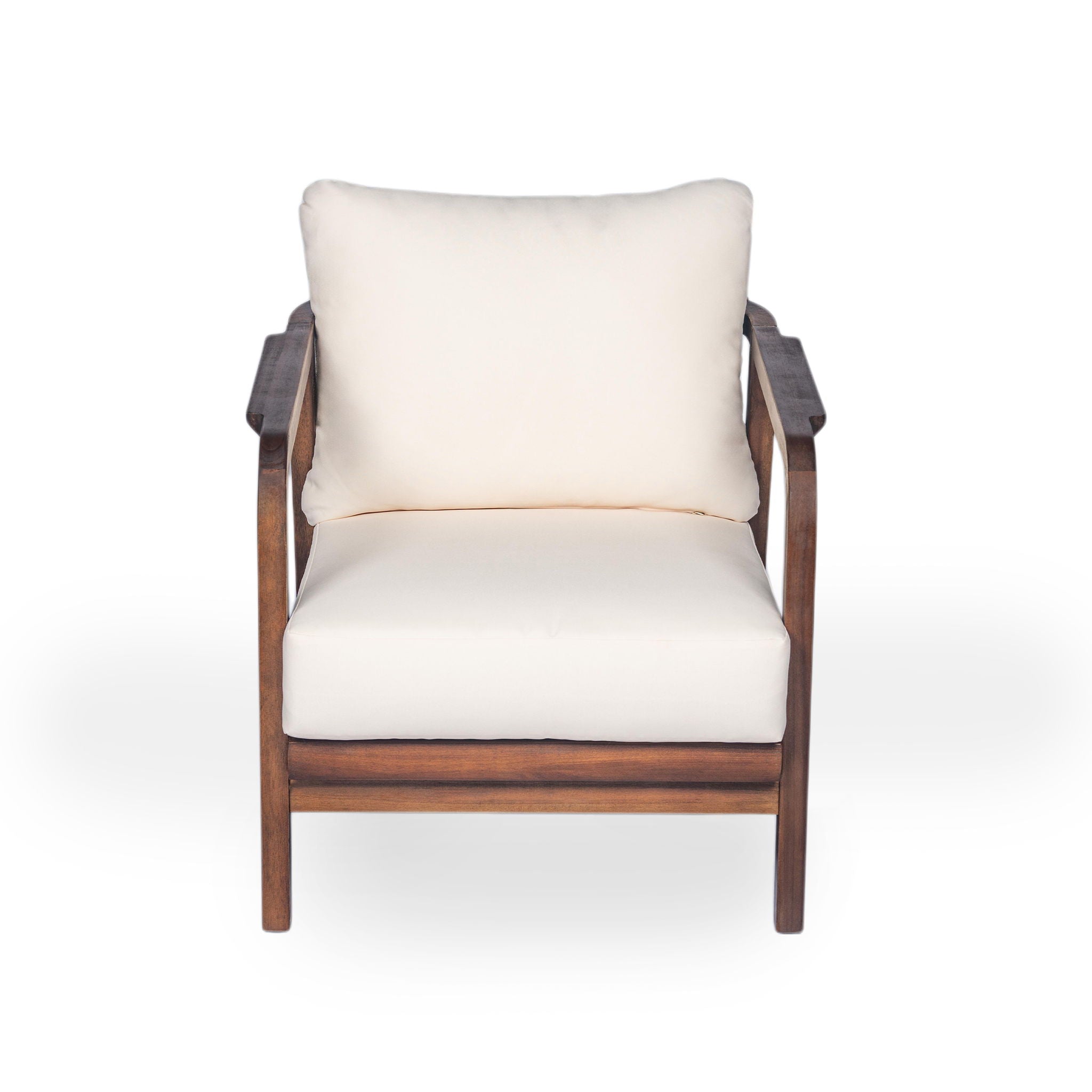 Outdoor Lounge Chair With Woven Backrest, Solid Wood Frame, Comfortable Cushions