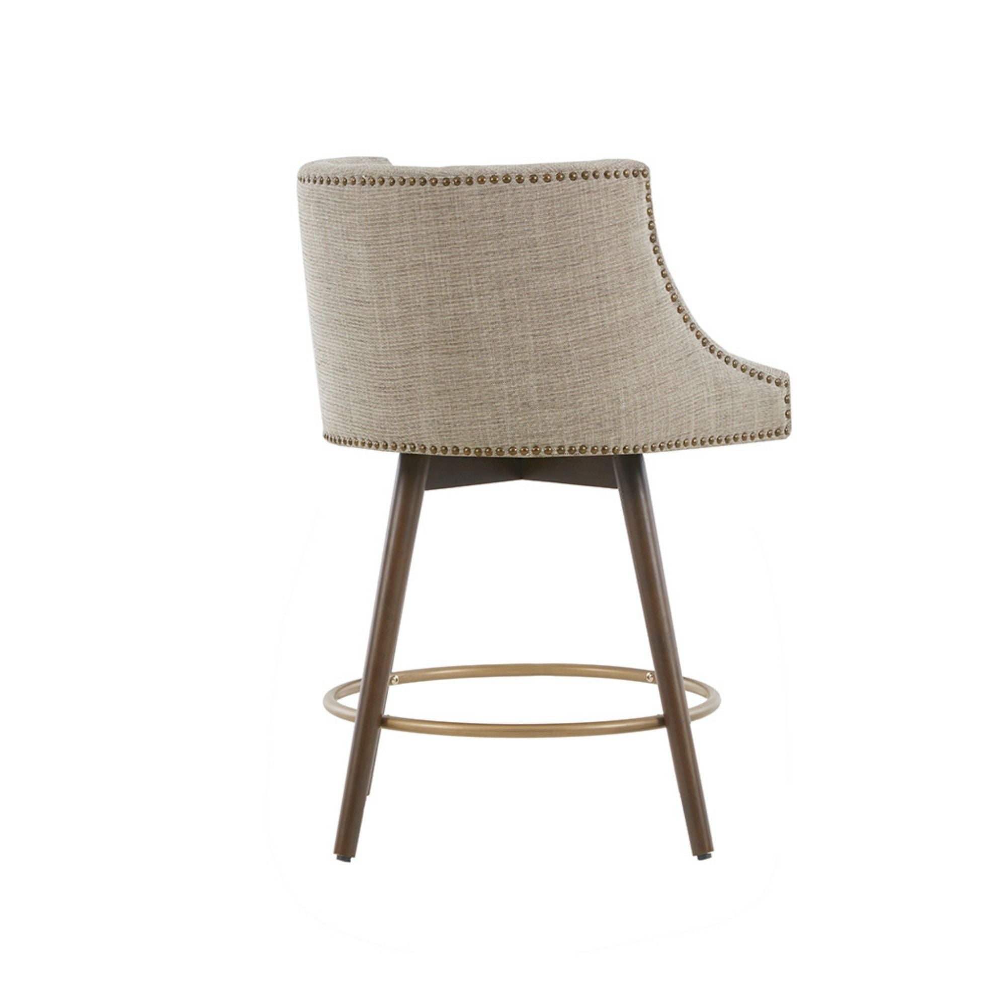 Swivel Counter Stool With Antique Bronze Detailing - Beige Multi