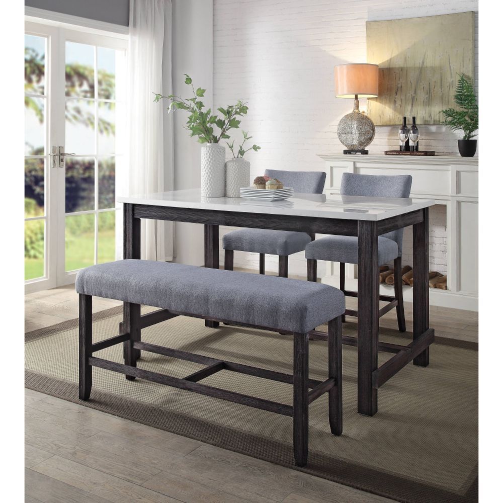 ACME Yelena - Counter Height Table - Marble & Weathered Espresso | Meri Furniture