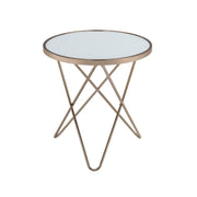 ACME Update your living room with a functional art piece. The Valora end table uses a mid-century inspired base and supports a framed frosted glass top. The collection works well as an eclectic feel. | Meri Furniture