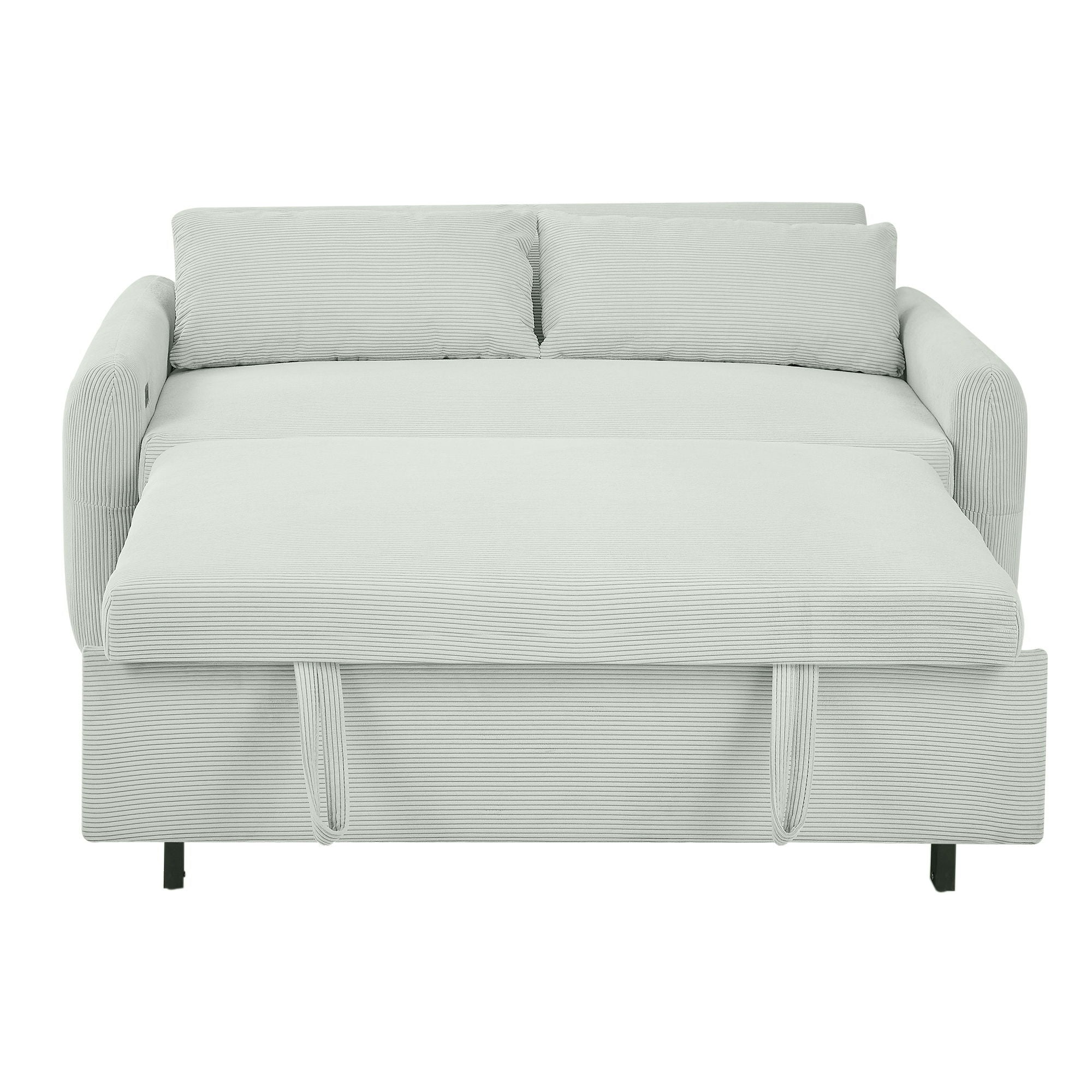 Pull-Out 2 Seat Modern Sleeper Sofa With 2 Throw Pillows And USB Ports
