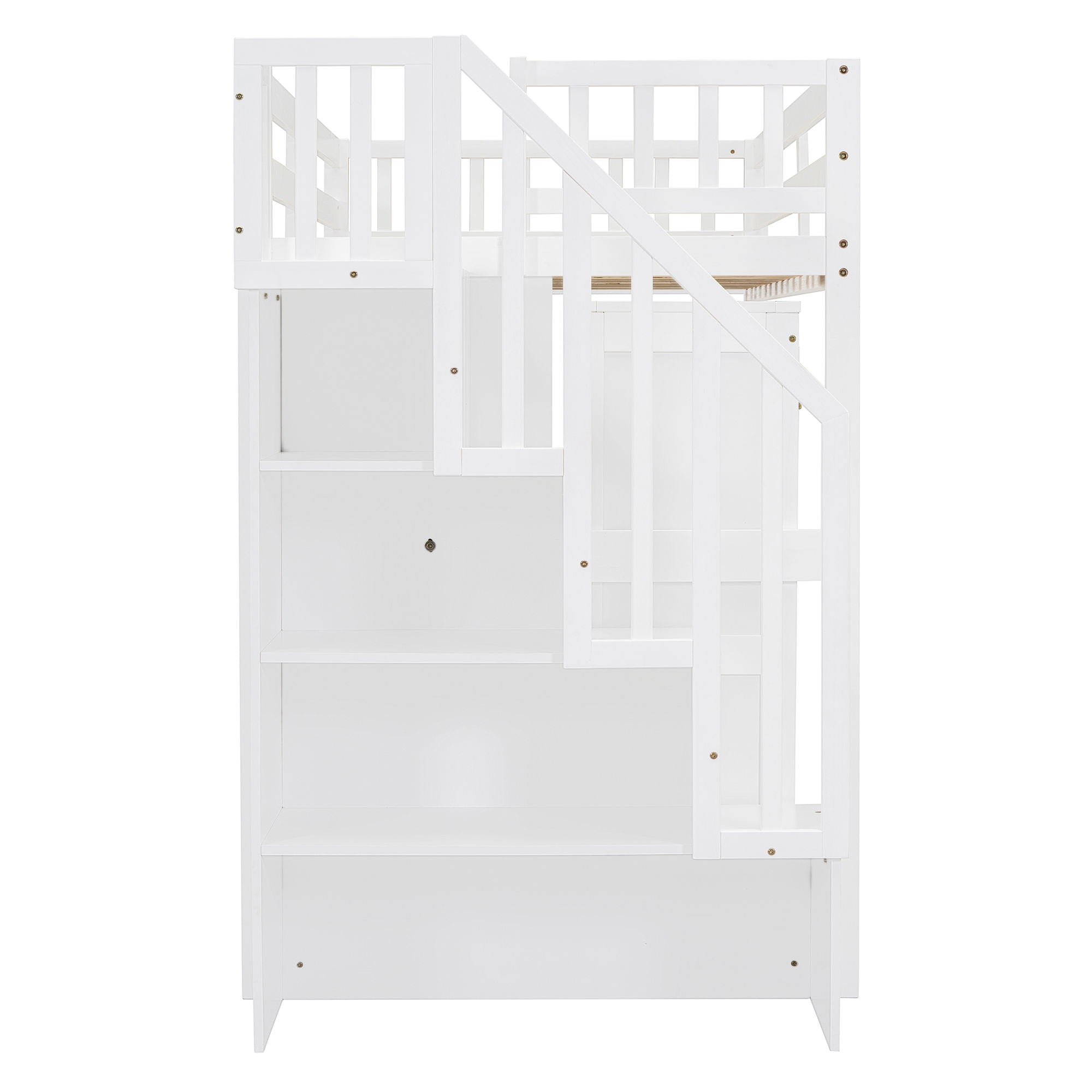 Loft Bed With Stairs, Bookshelf, Drawers, Desk & Wardrobe, Space Saving Multifunctional Furniture