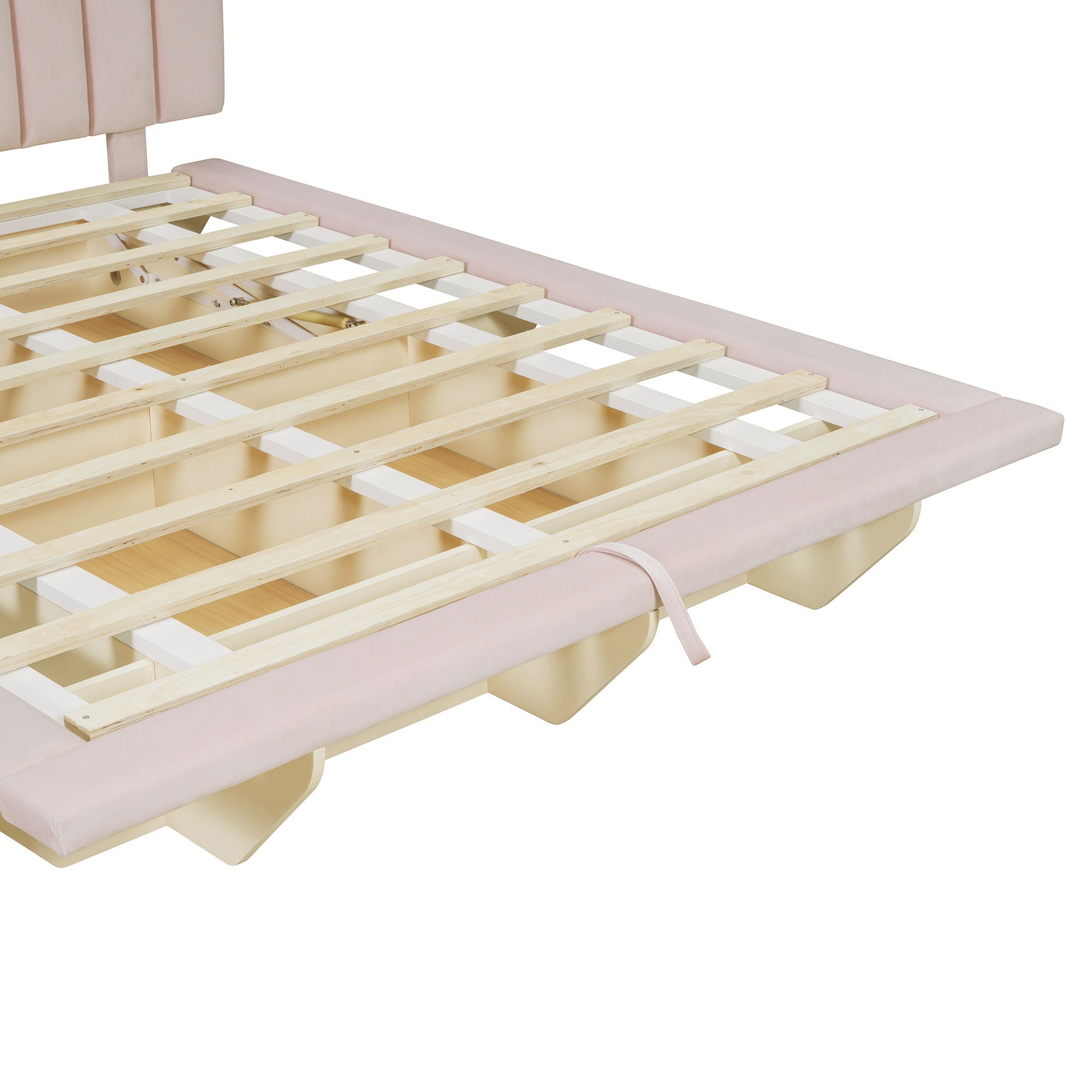 Upholstered Floating Hydrualic Platform Bed With LED Light And USB Port