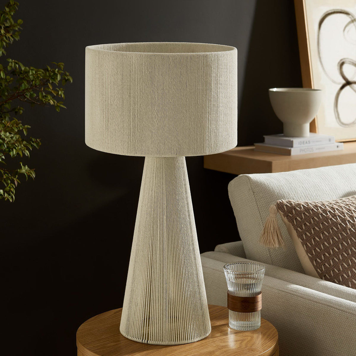 Gia Handwoven Cotton Thread Striped or Plain Table Lamp by Modway