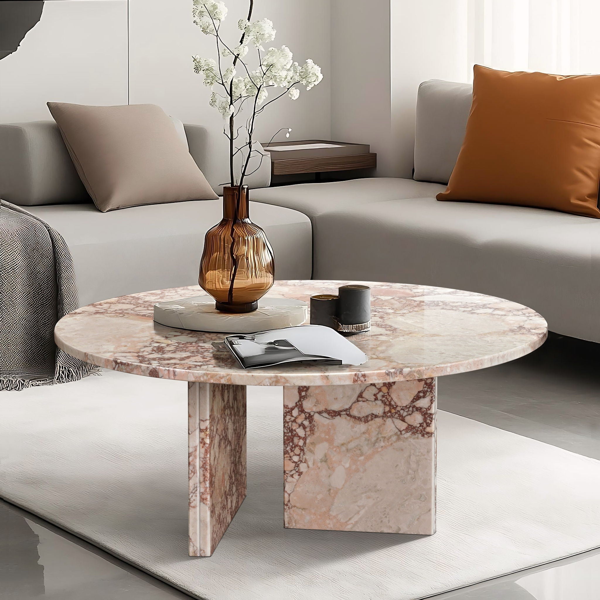 Diamond - Marble Coffee Table With Polished Surface For Living Room - Pink