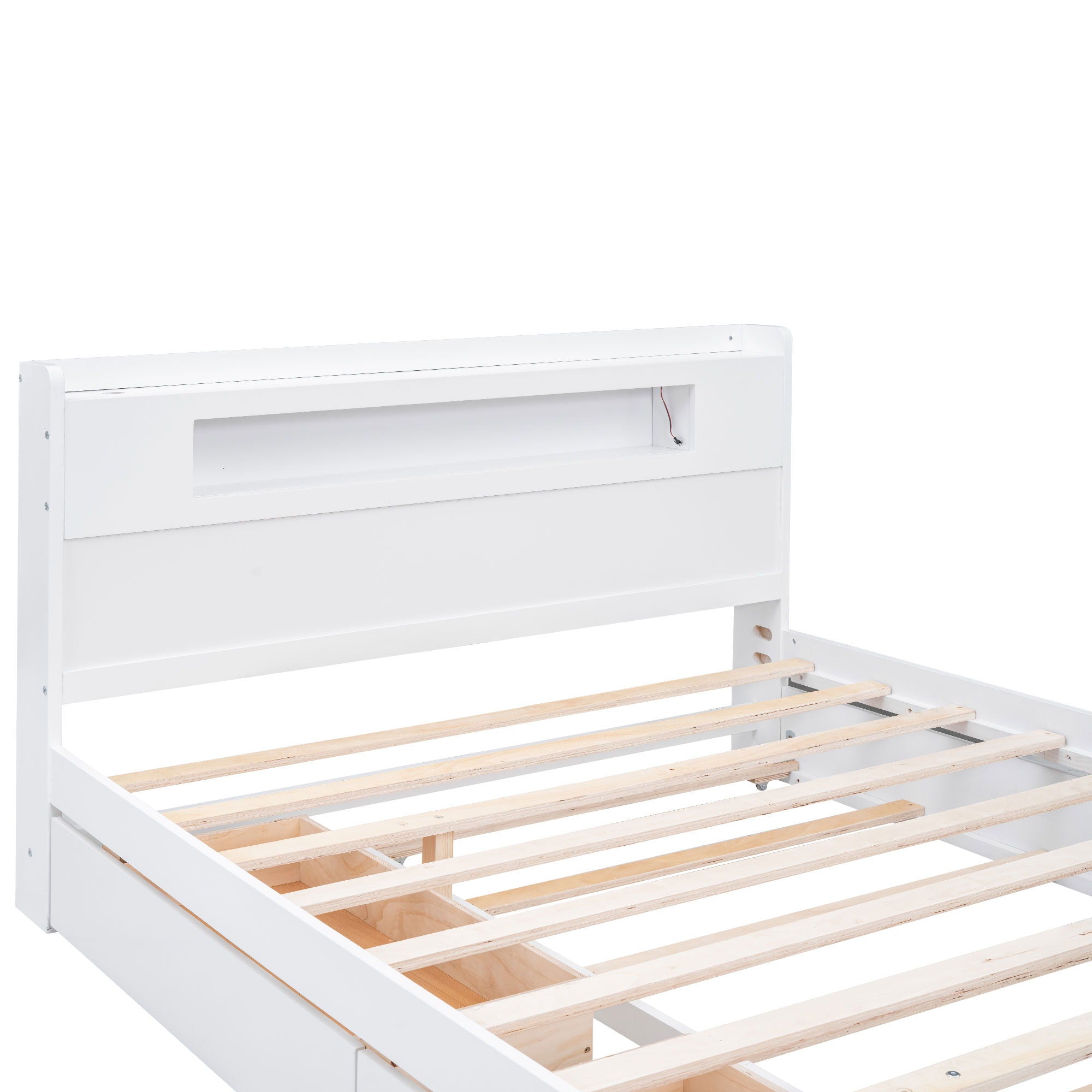 Storage Platform Bed With LED Lights, 2 Drawers And Trundle