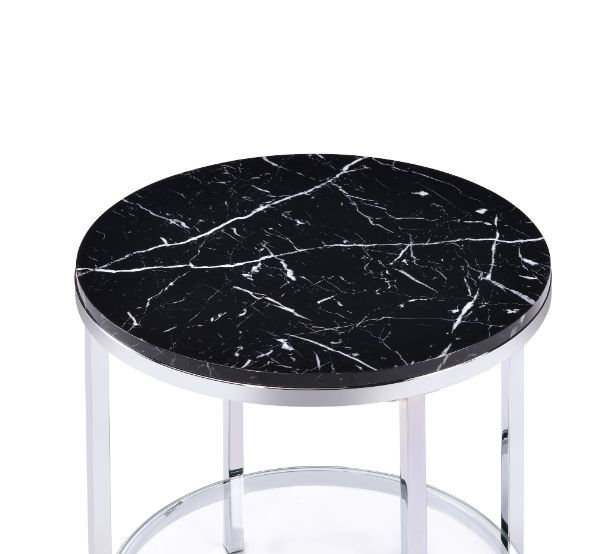 ACME Virlana - End Table - Faux Black Marble & Chrome Finish | Meri Furniture