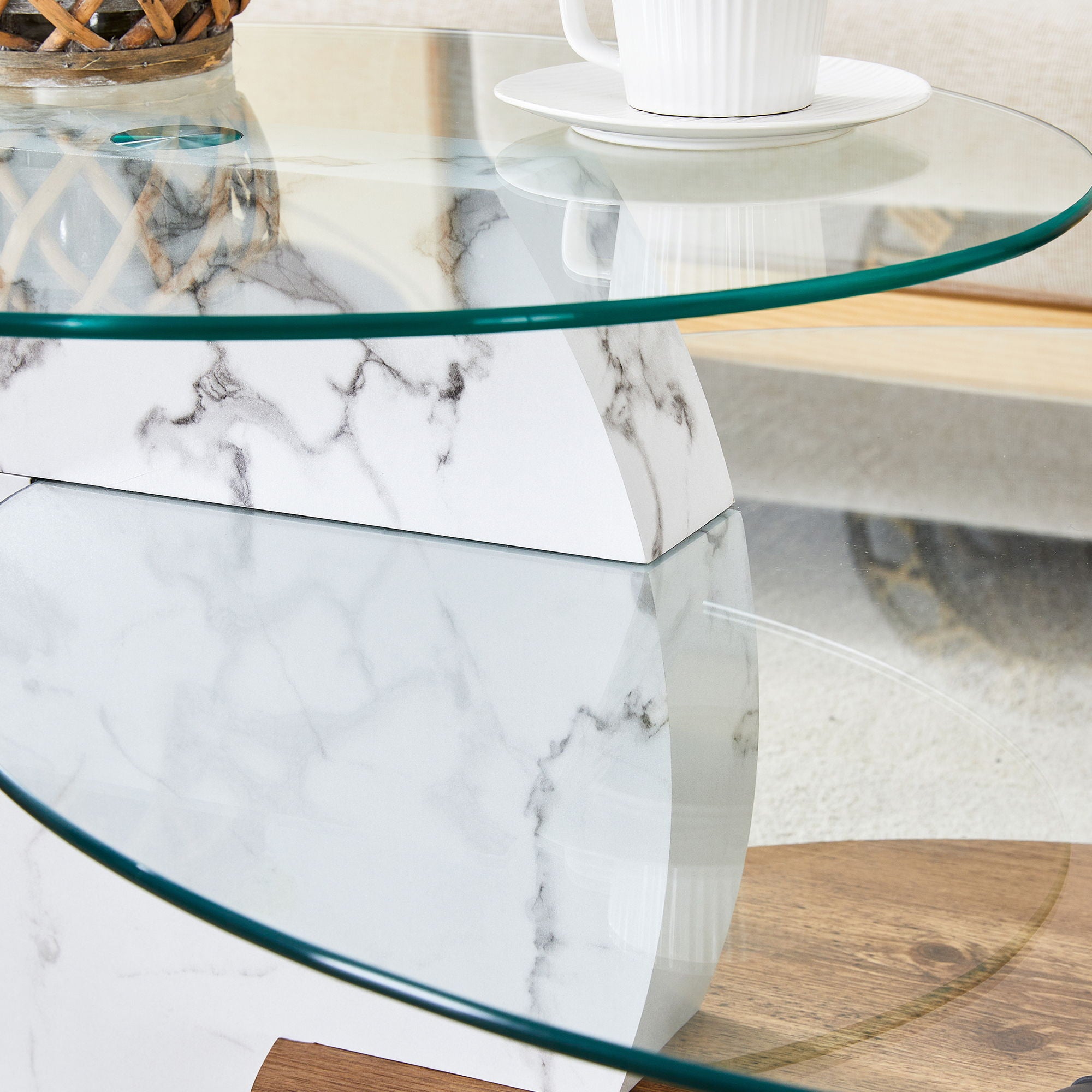 Contemporary Artistic Double Layer Coffee Table,Tempered Glass Top