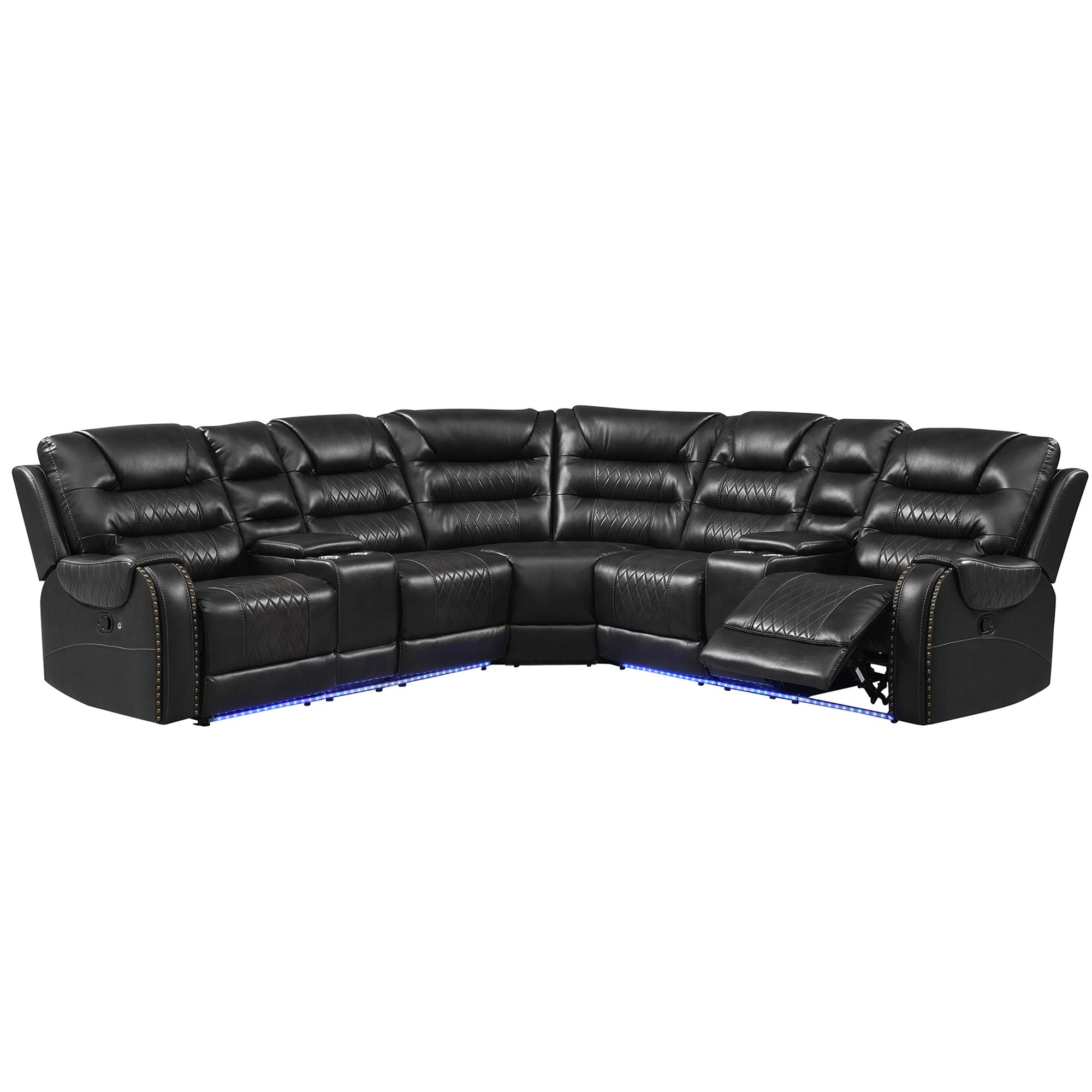 Manual Reclining Sectional Sofa Set, L Shaped Symmetrical Motion Sofa Corner Couch Sets With Storage Boxes, 4 Cup Holders And LED Light Strip For Living Room