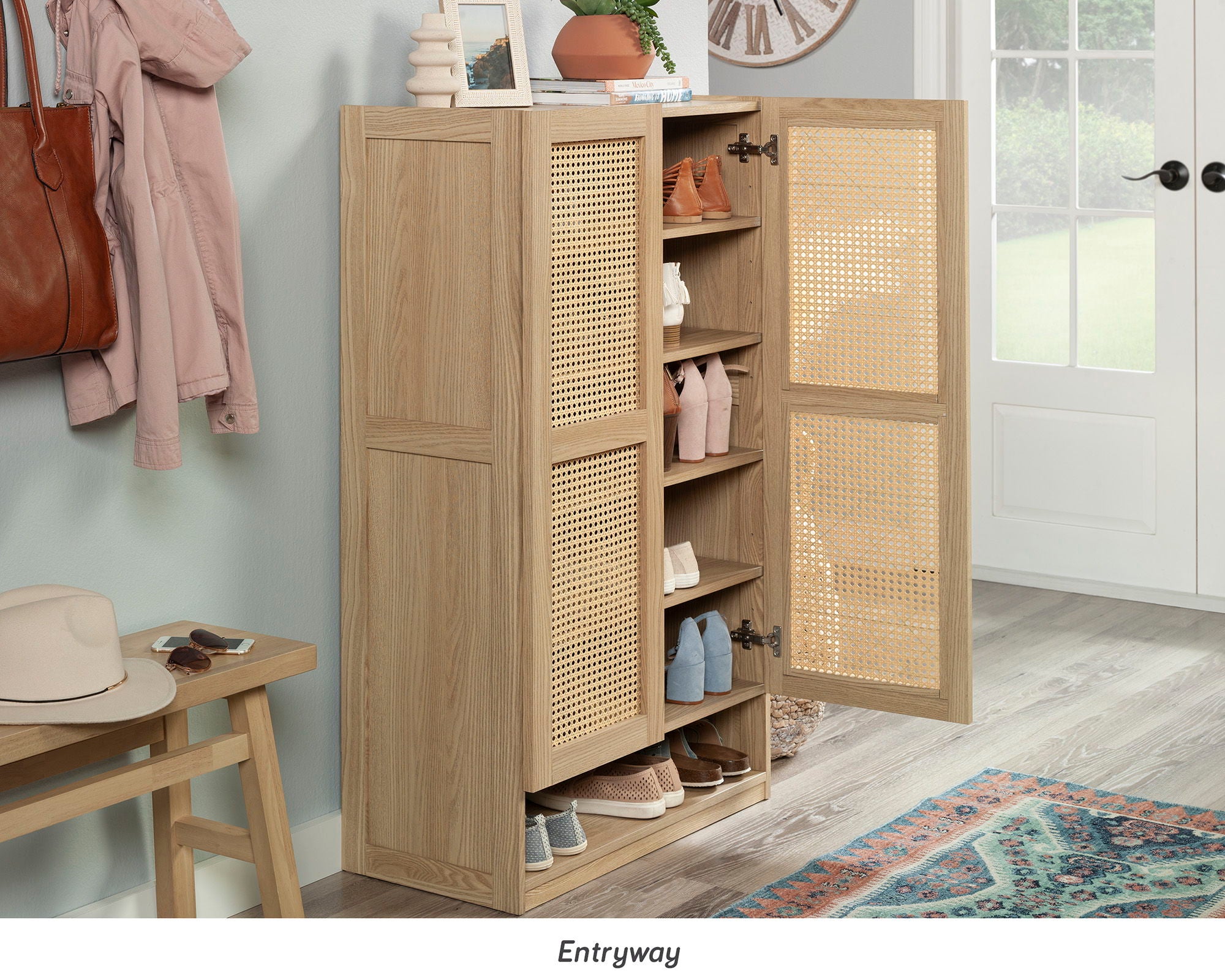 2-Door Rattan Shoe Cabinet in Harmony Ash