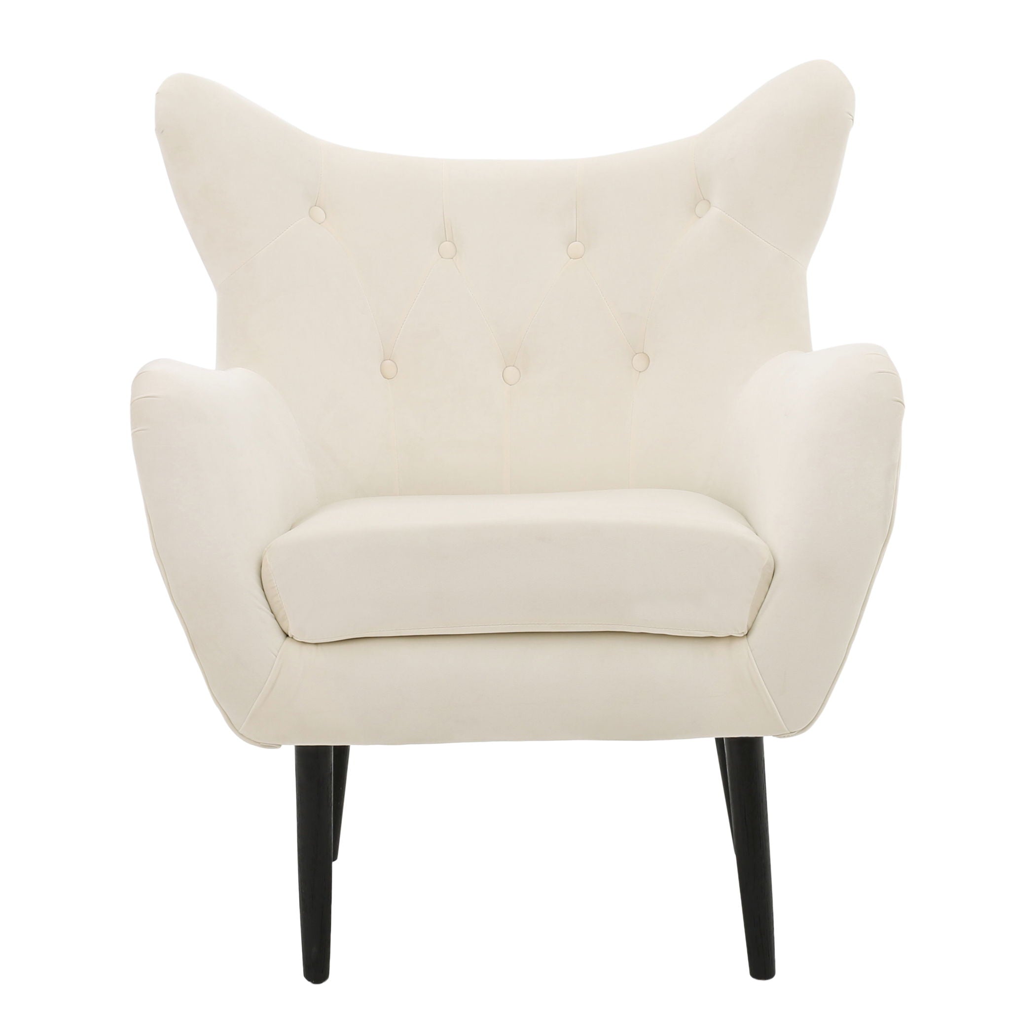 Style Velvet Arm Chair With Wingback And Flared Arms - Ivory