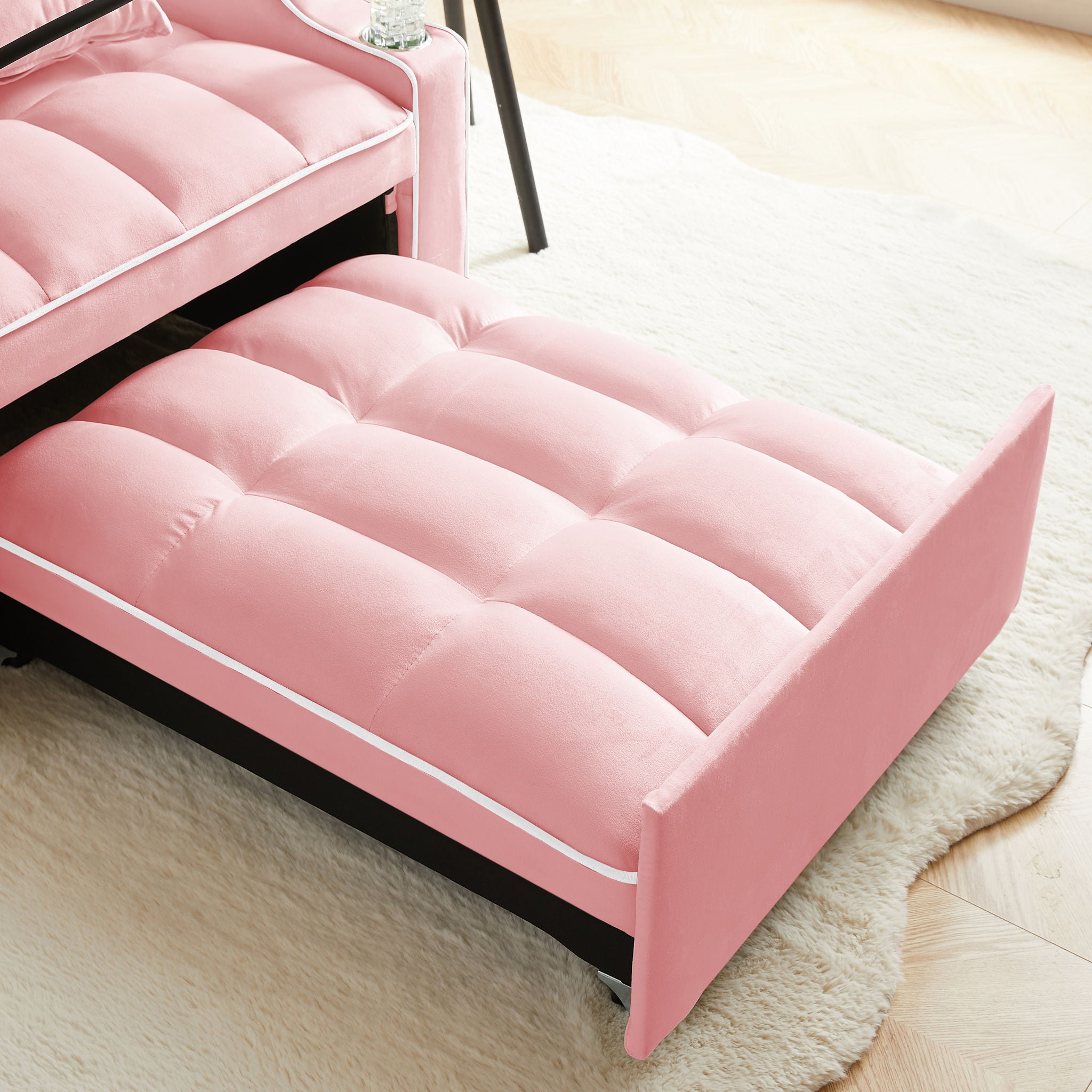 Convertible Velvet 3 In 1 Sofa Bed With Adjustable Sleeper Chair And Multi Pockets