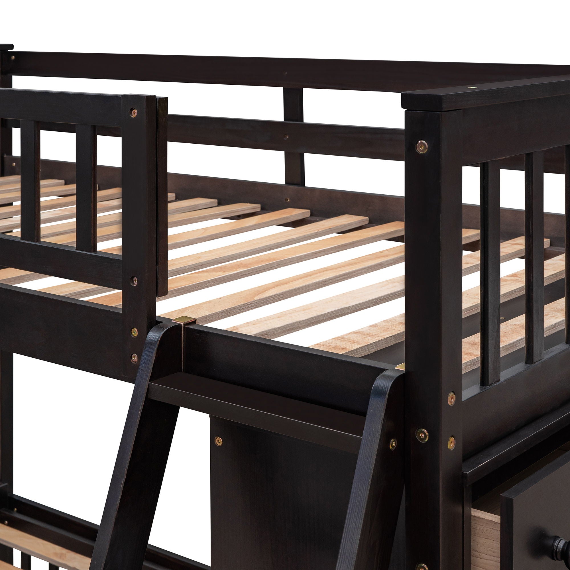 Bunk Bed With 6 Drawers And Flexible Shelves, Bottom Bed With Wheels