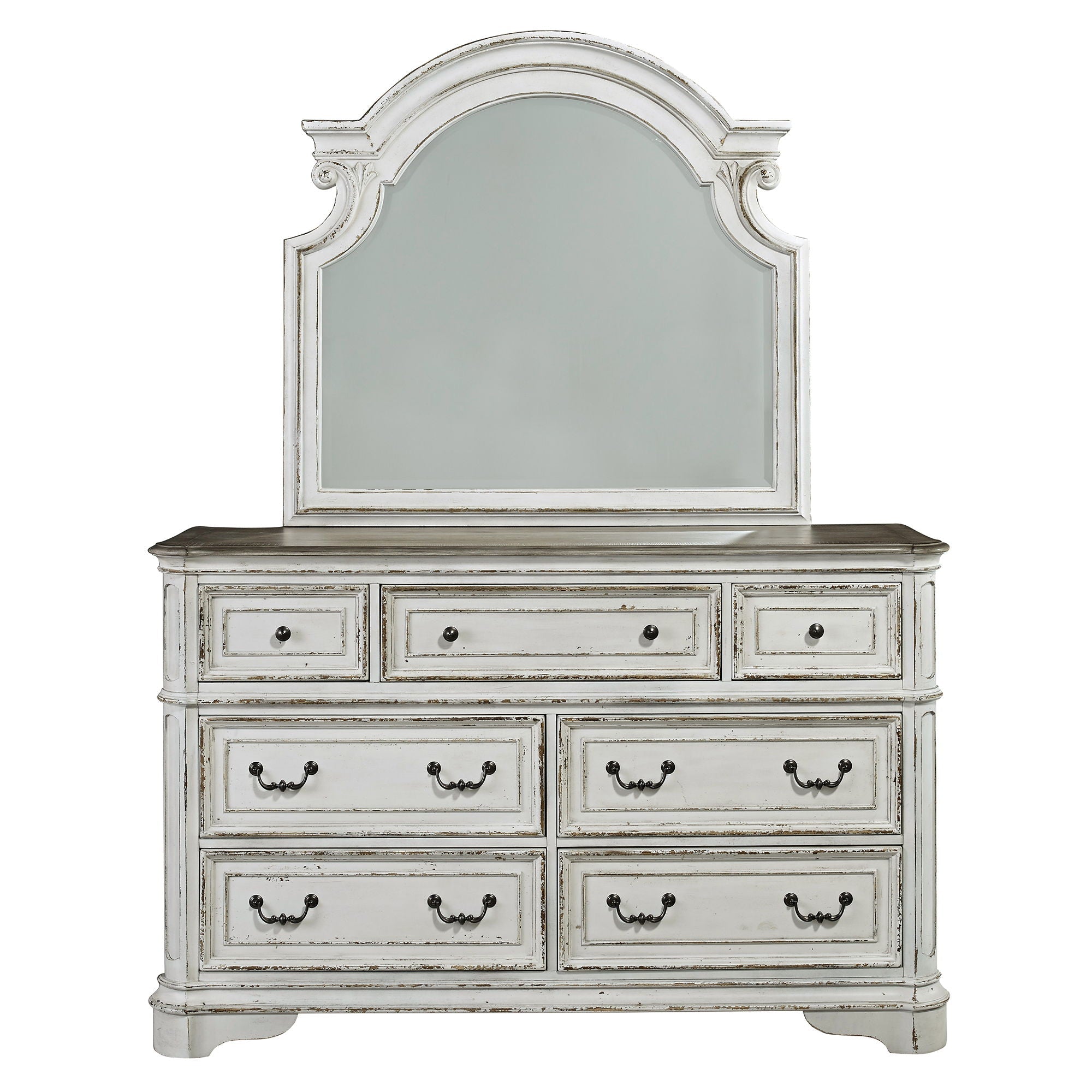 Liberty Furniture Magnolia Manor - Dresser & Arched Mirror - White | Meri Furniture