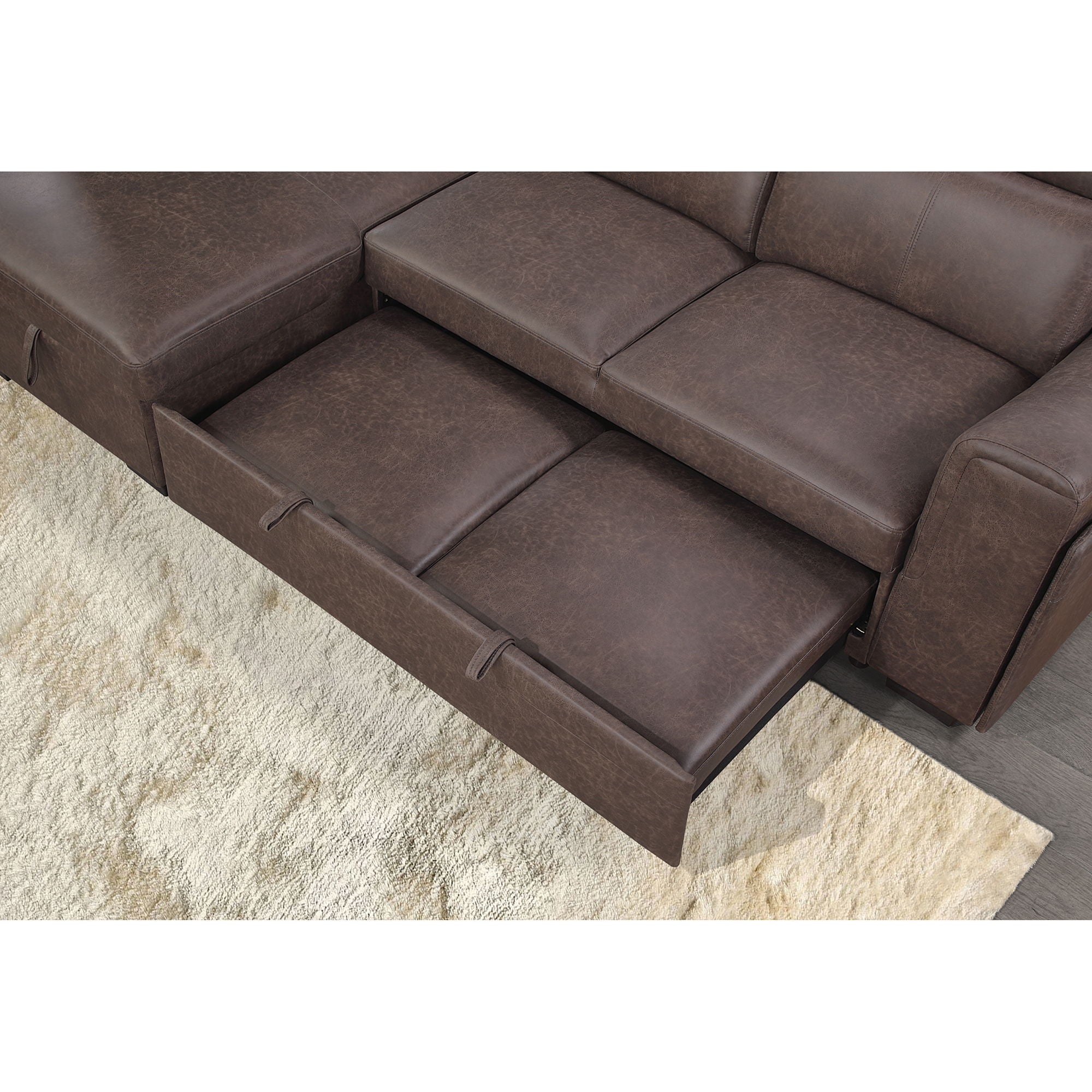 Bruno - Pull Out Complete Sofa Bed With Storage Chaise - Brown
