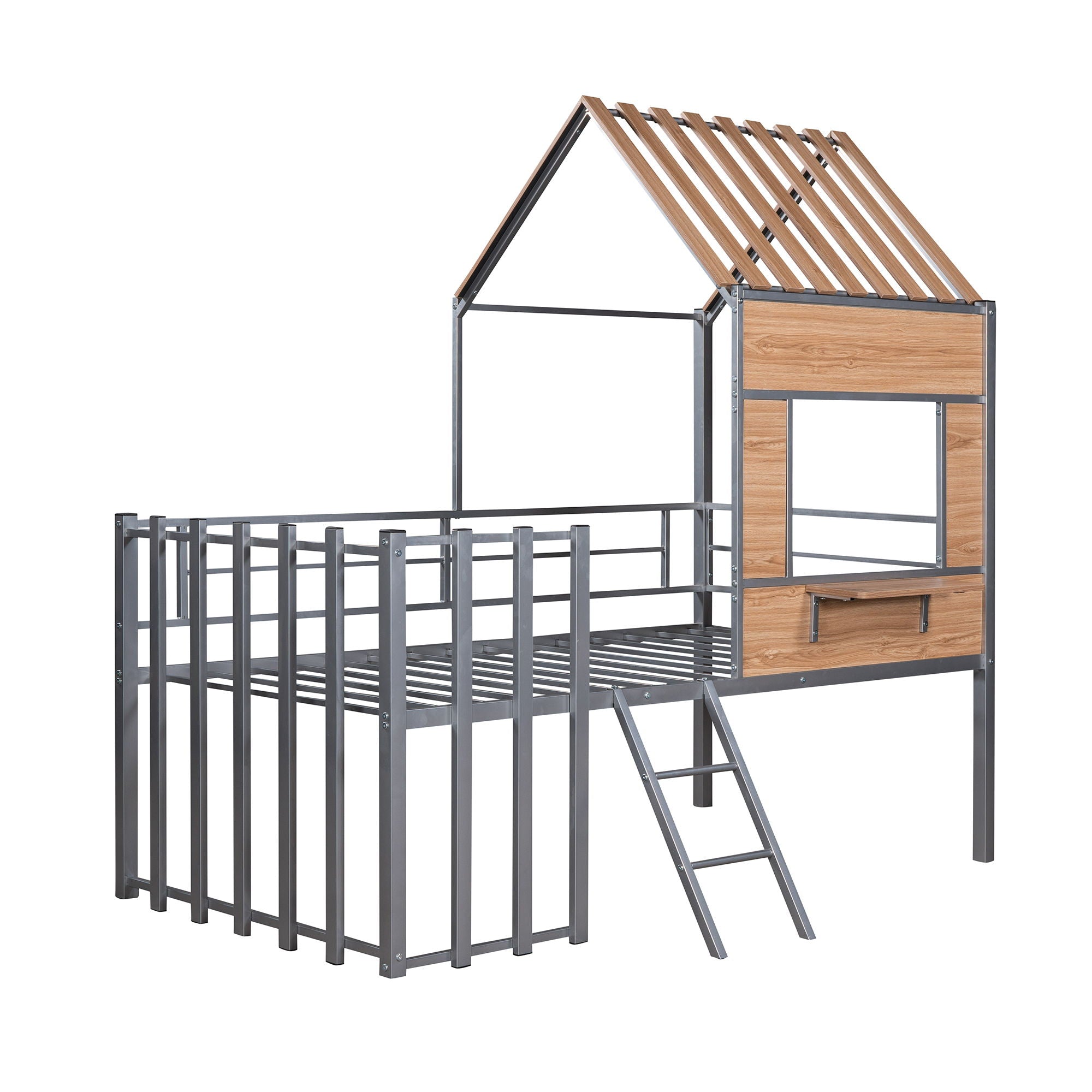 Loft Bed With Roof, Window, Guardrail, Ladder