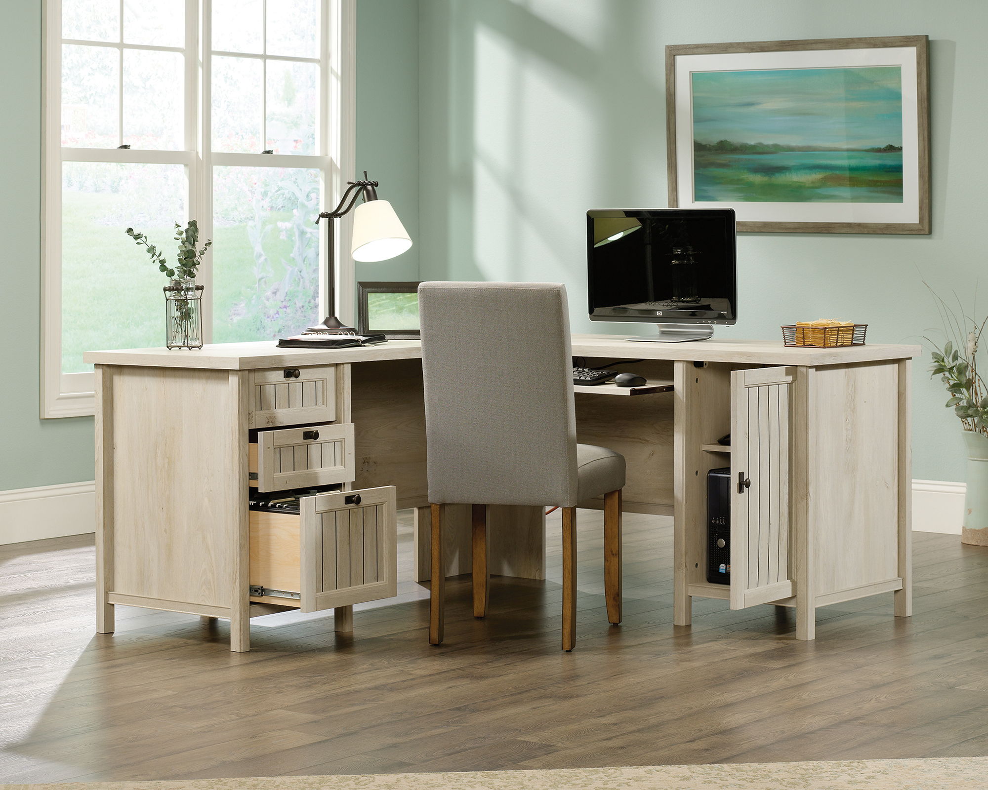 L-Shaped Desk in Chalked Chestnut