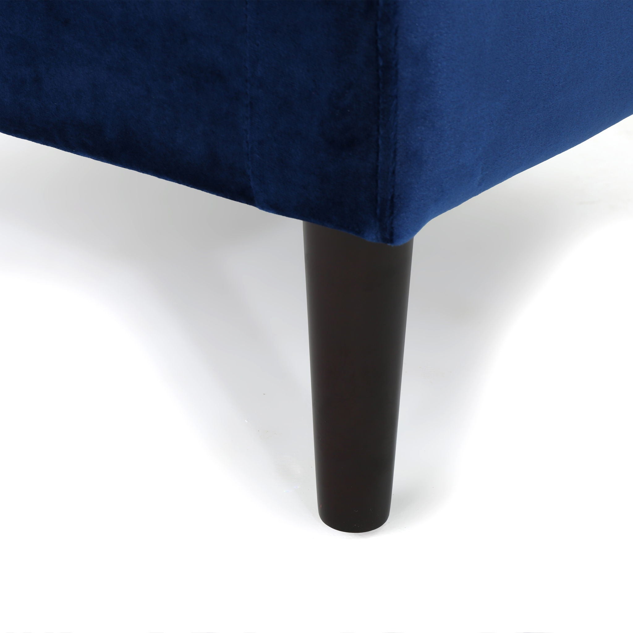 Mid Century Ottoman Velvet With Button Tufting With Birch Wood Legs - Navy Blue