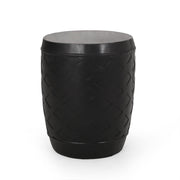 Outdoor Side Table With Lattice Design And Round Top - Black