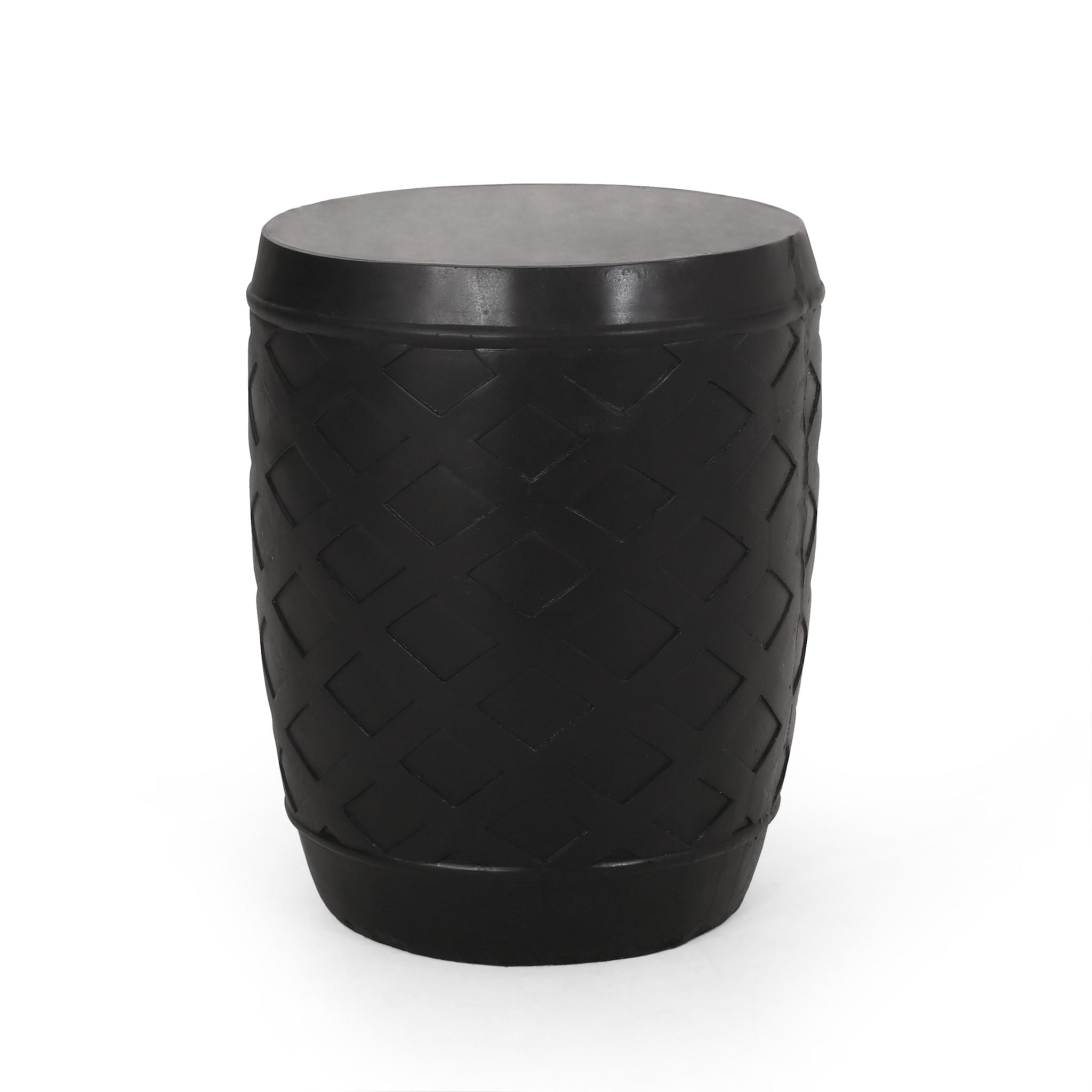 Outdoor Side Table With Lattice Design And Round Top - Black