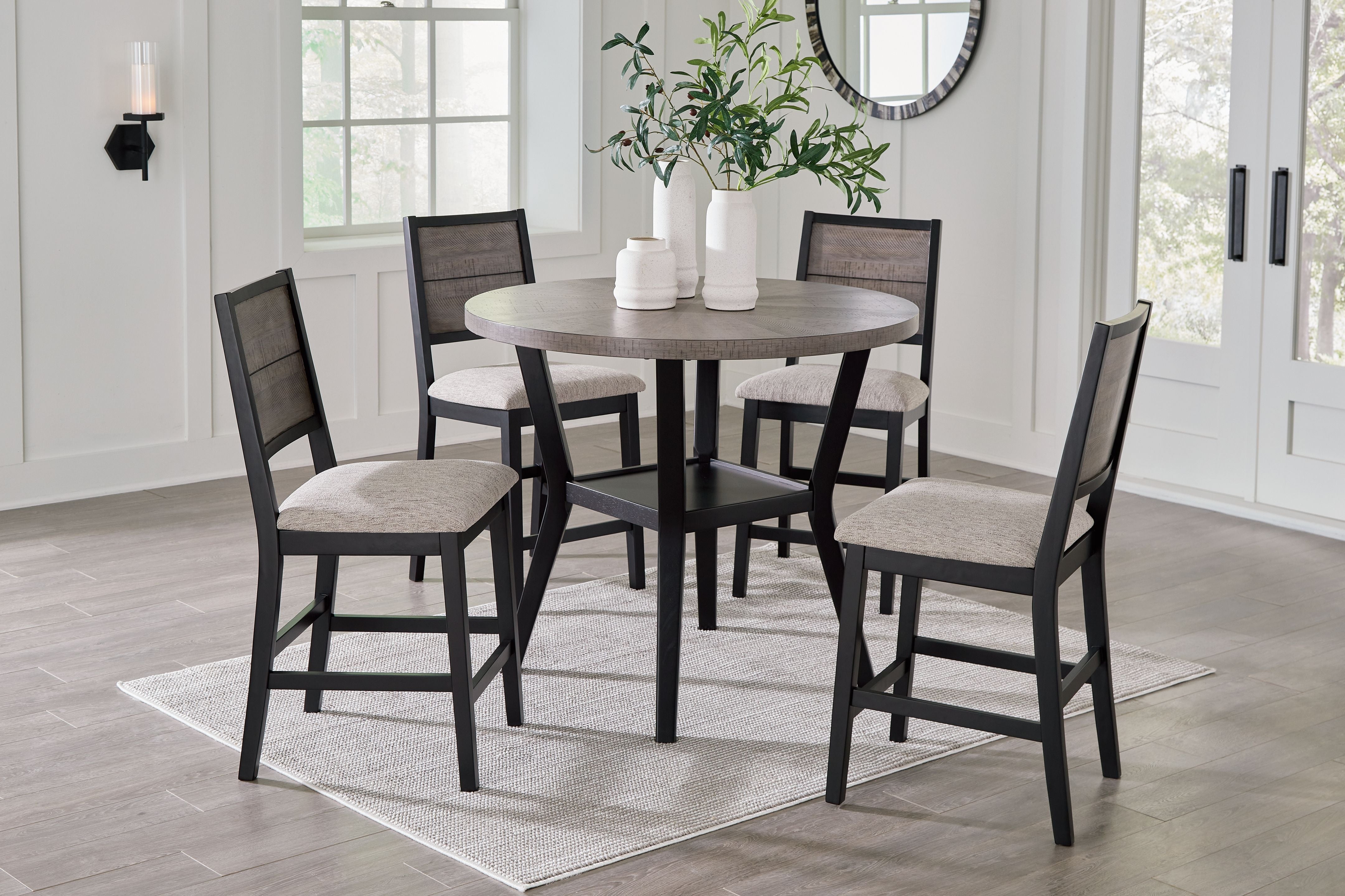 Signature Design by Ashley® Corloda - Black / Gray - Round Counter Table Set (Set of 5) | Meri Furniture