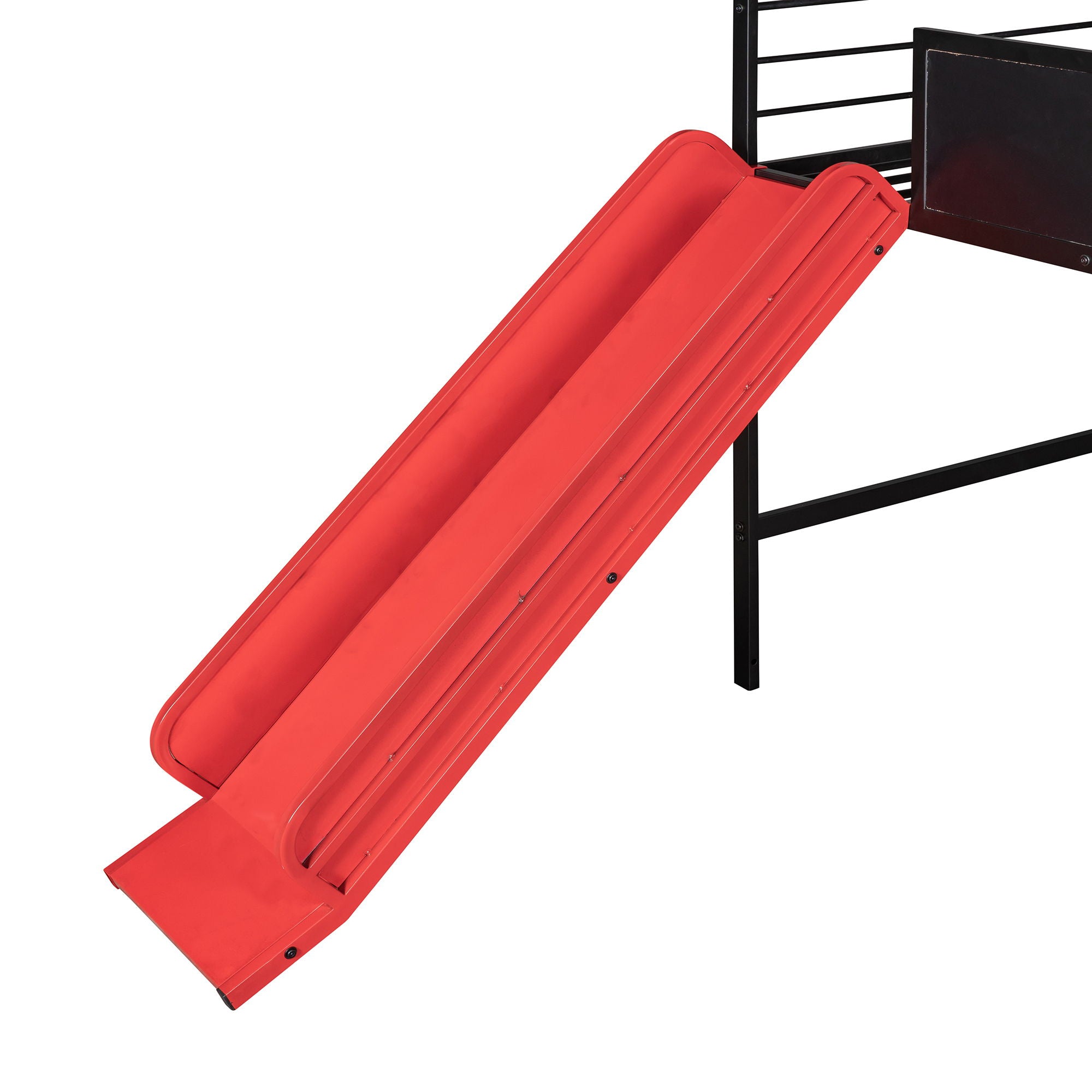 Twin Metal Loft Bed With Slide And 2 Sided Writable Wooden Board - Black