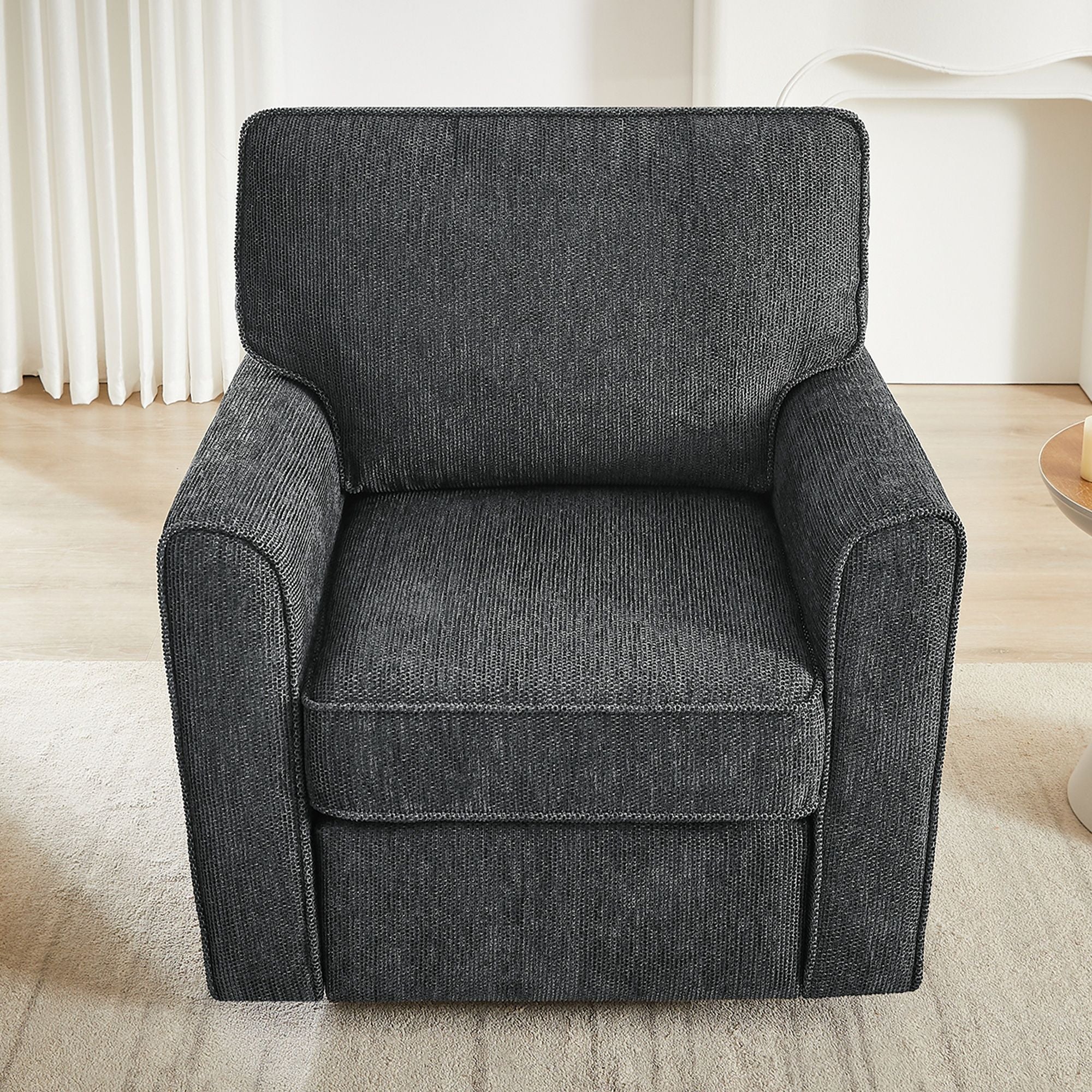 360° Swivel Accent Barrel Armchair With Side Pockets, Compact Design