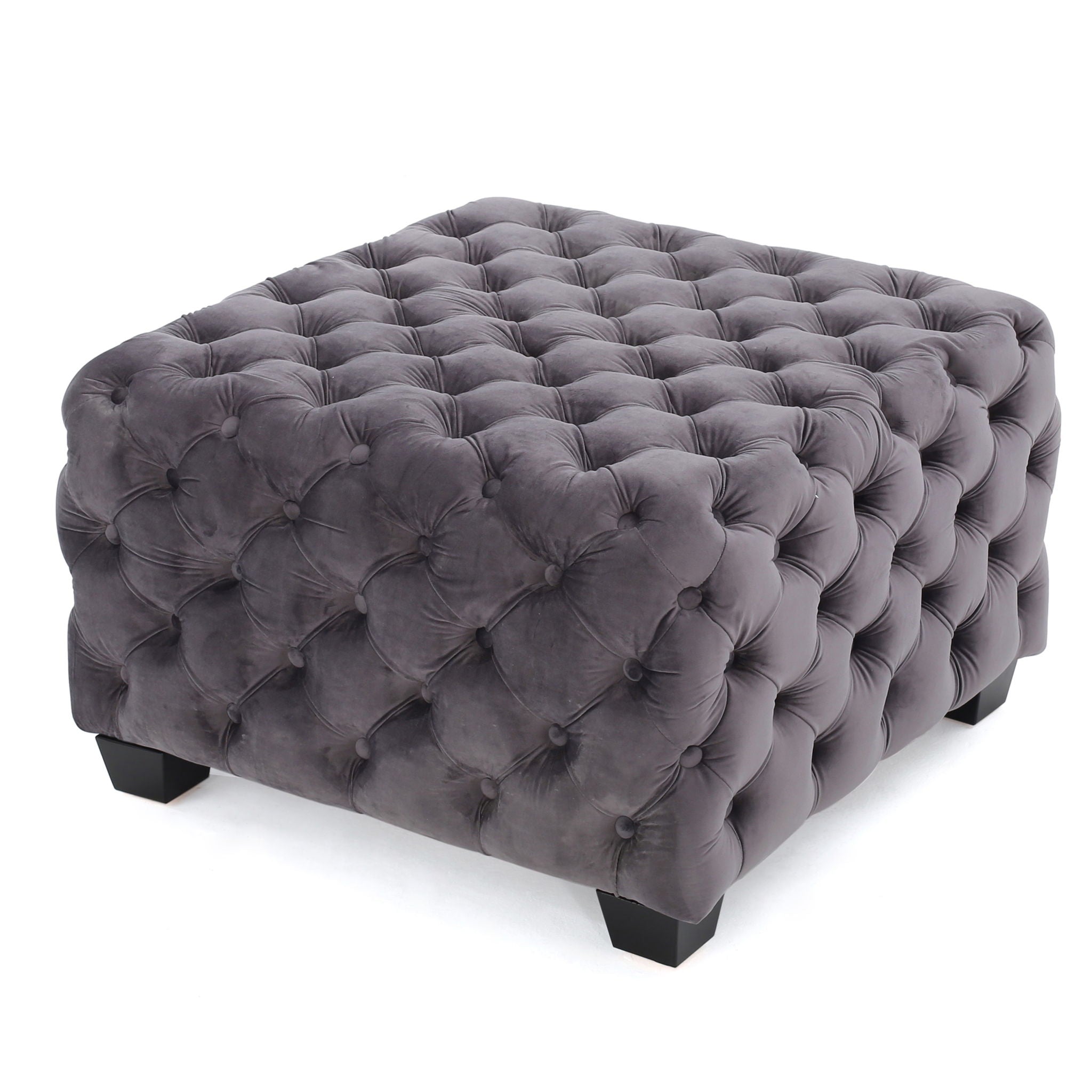 Modern Glam Ottoman With Velvet Upholstery And Button Tufted Design