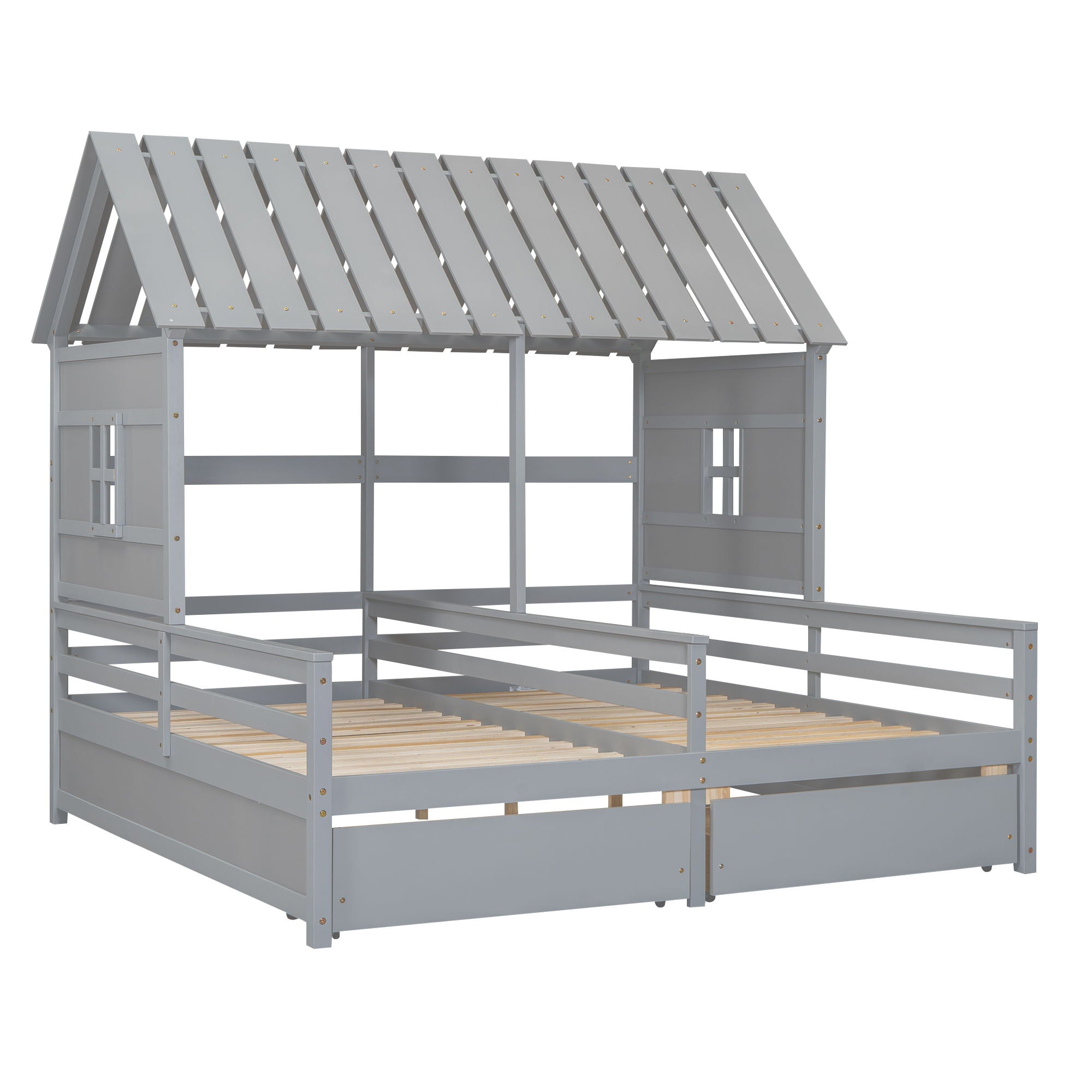 House Platform Beds With 2 Drawers, Side By Side Design