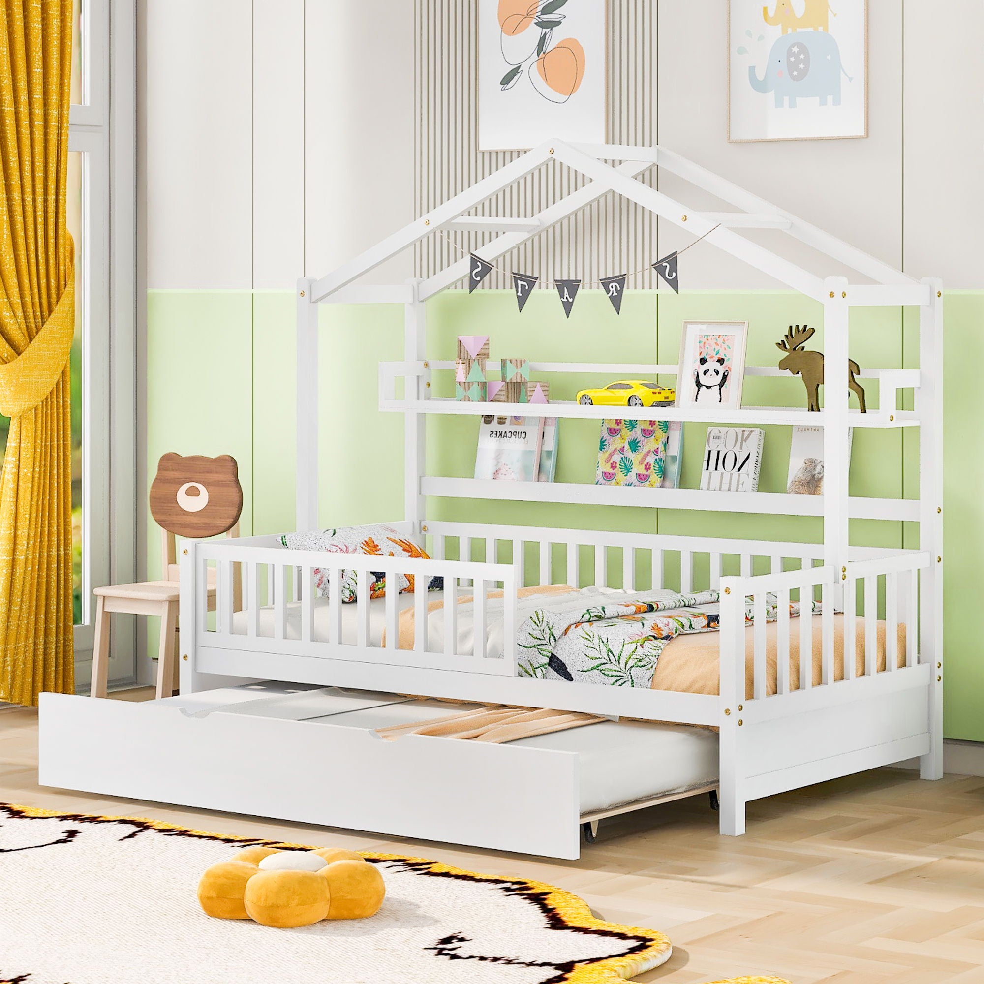 Playhouse Bed With Trundle, Kids Bed With Shelf