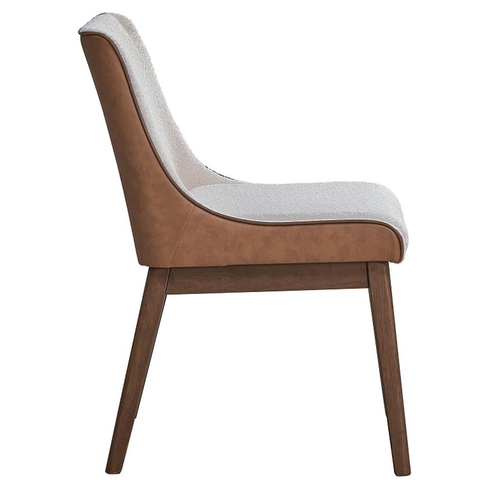 Ginny - Side Chair Set of 2) - White Boucle, Brown Velvet & Walnut