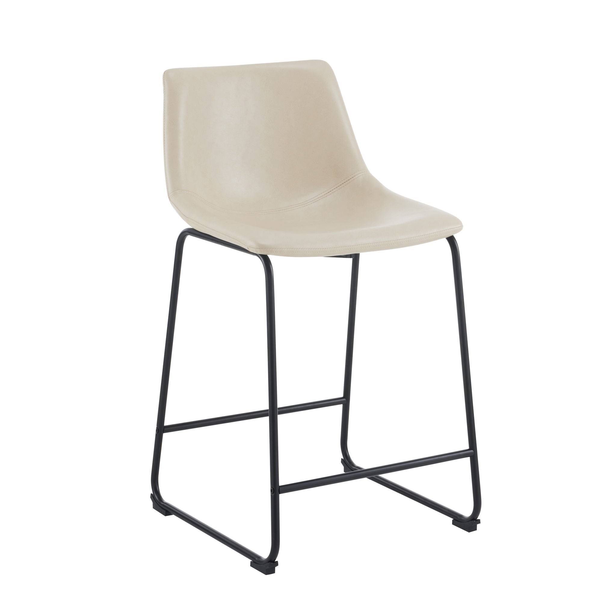 Vintage Style Armless Industrial Counter Stool With Metal Legs And Footrest For Kitchen Island, Cafe, Pub, Bar Counter (Set of 2) - Cream / Black